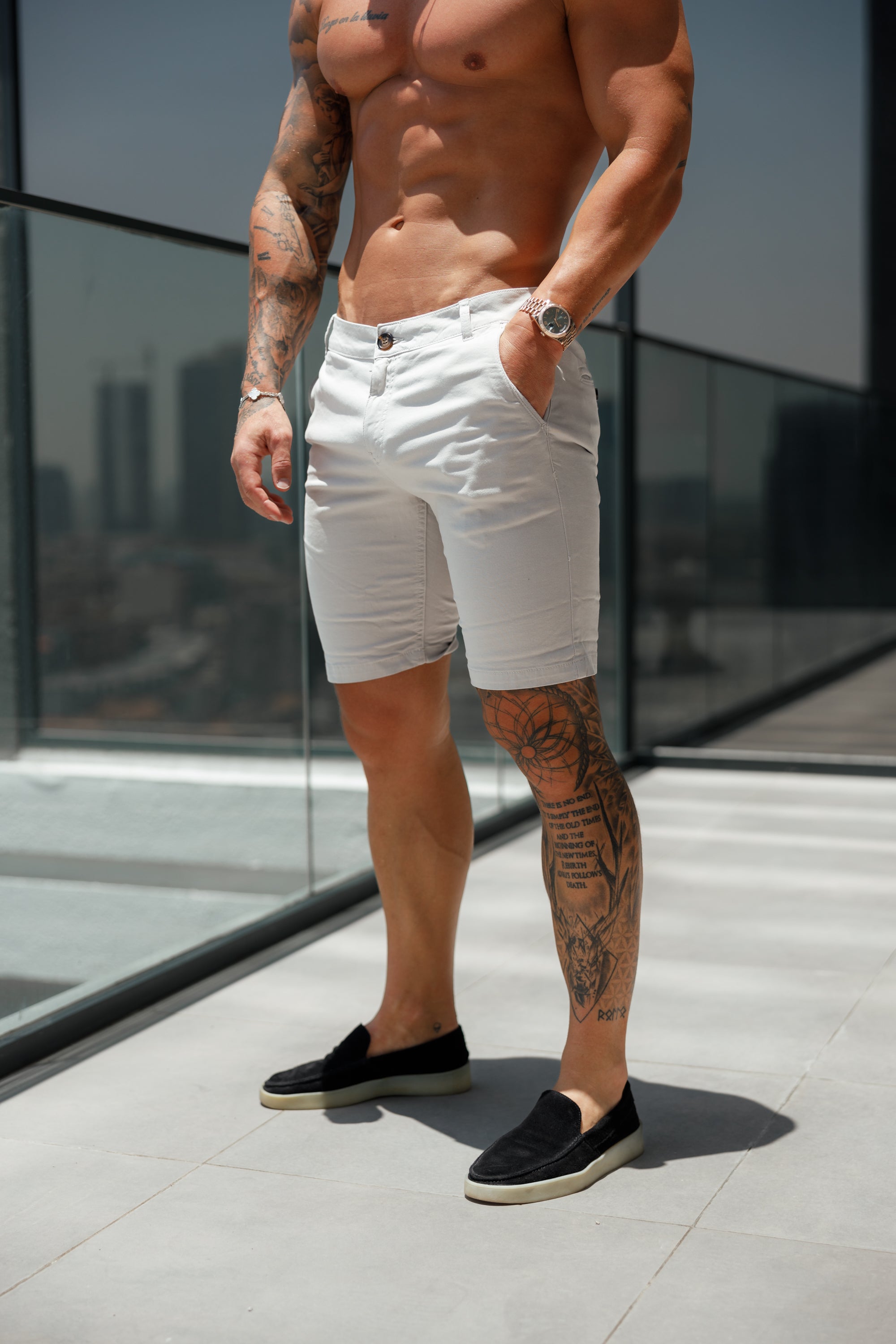 Slim Fit Light Grey Chino Shorts - FSH984