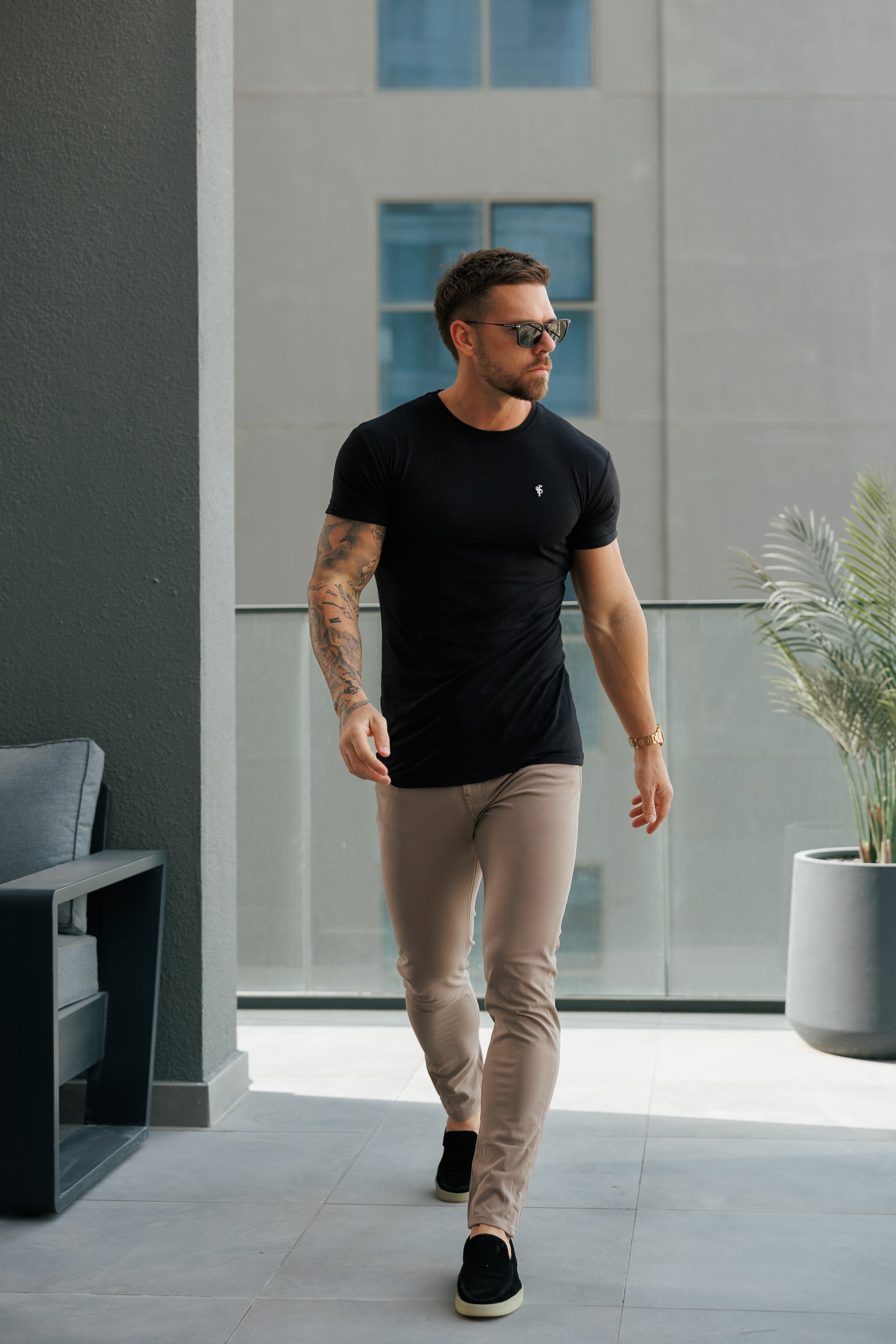 Black / Silver Bamboo Crew T Shirt - FSH1210