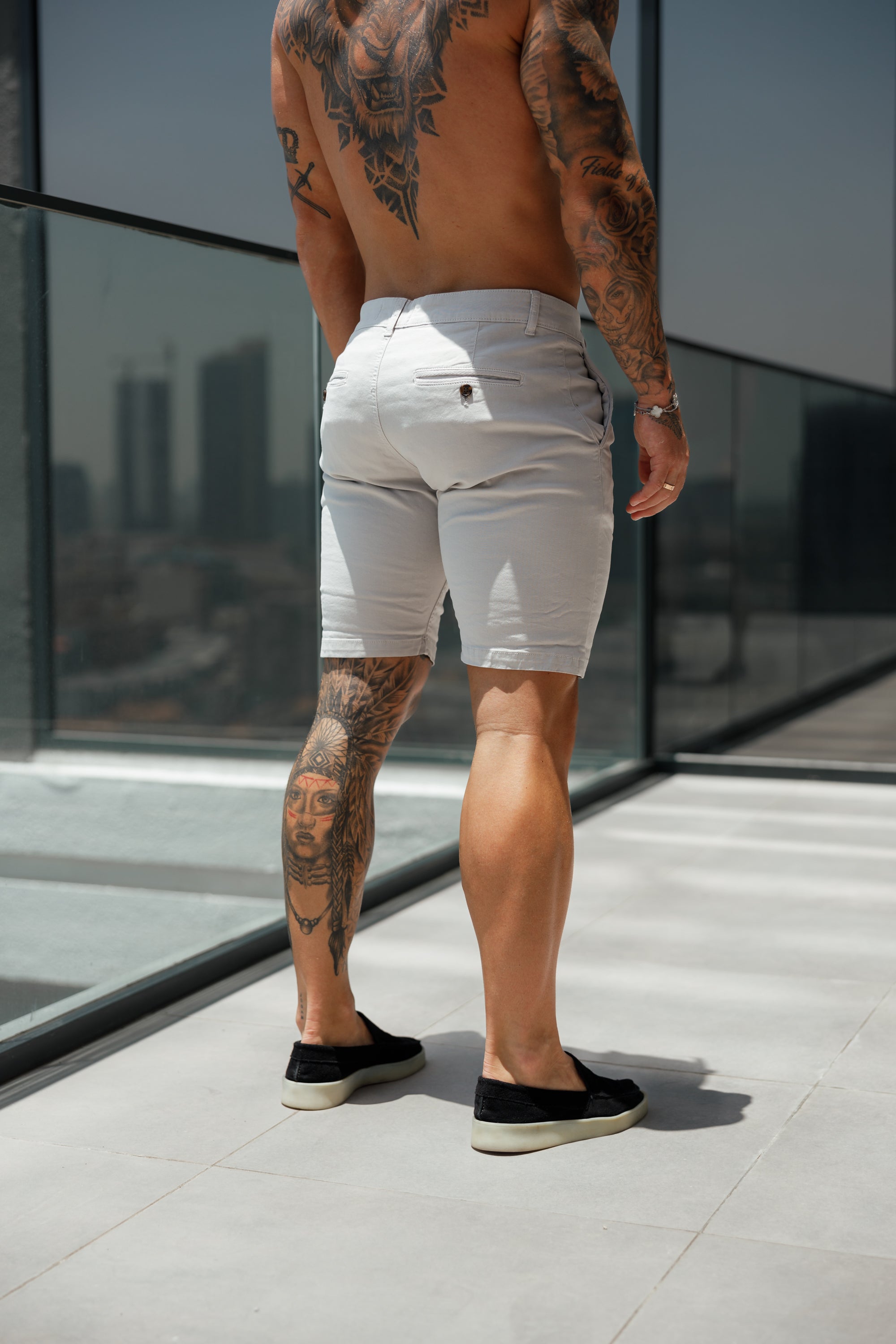 Slim Fit Light Grey Chino Shorts - FSH984