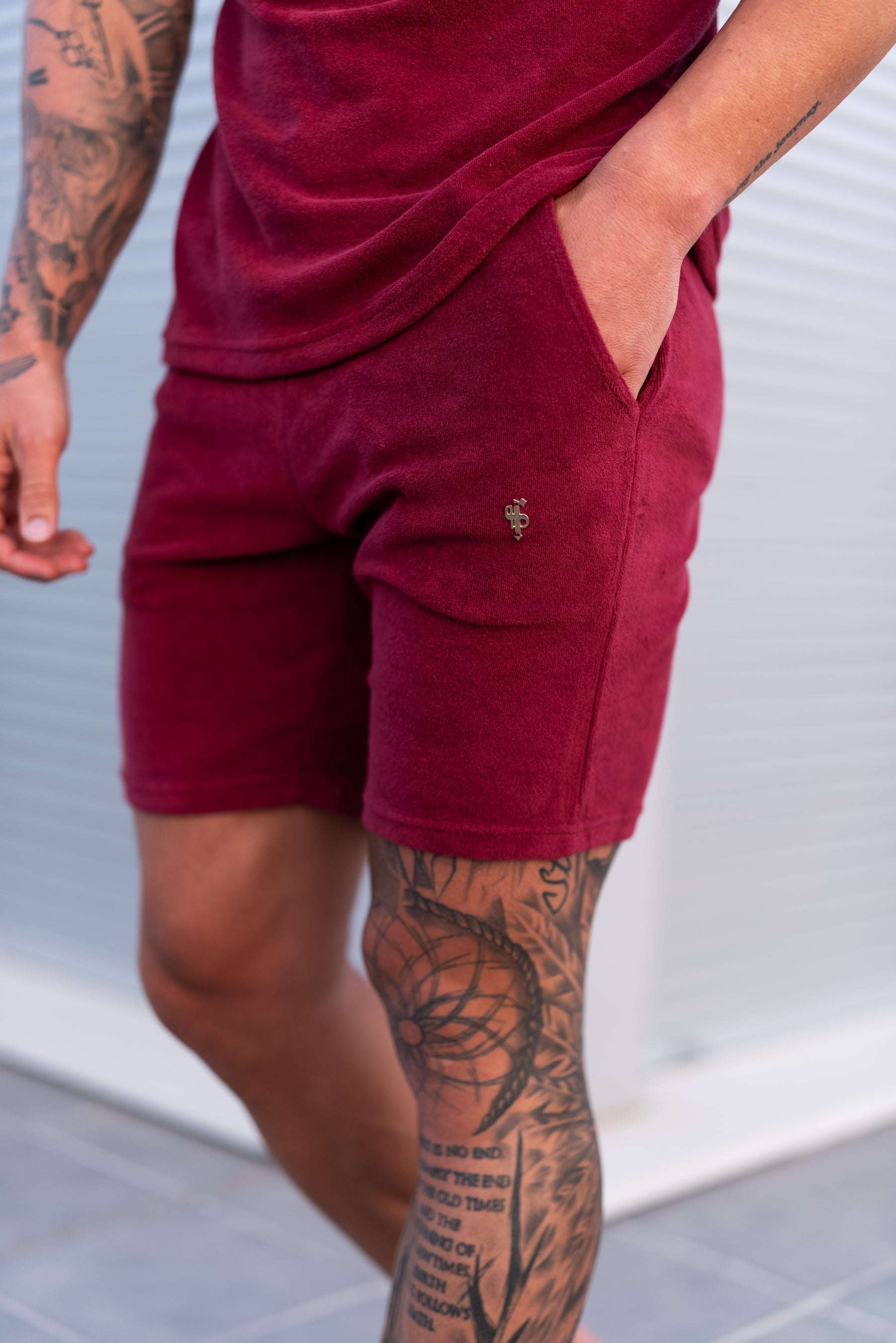 Burgundy / Silver Towelling Shorts - FSH1350