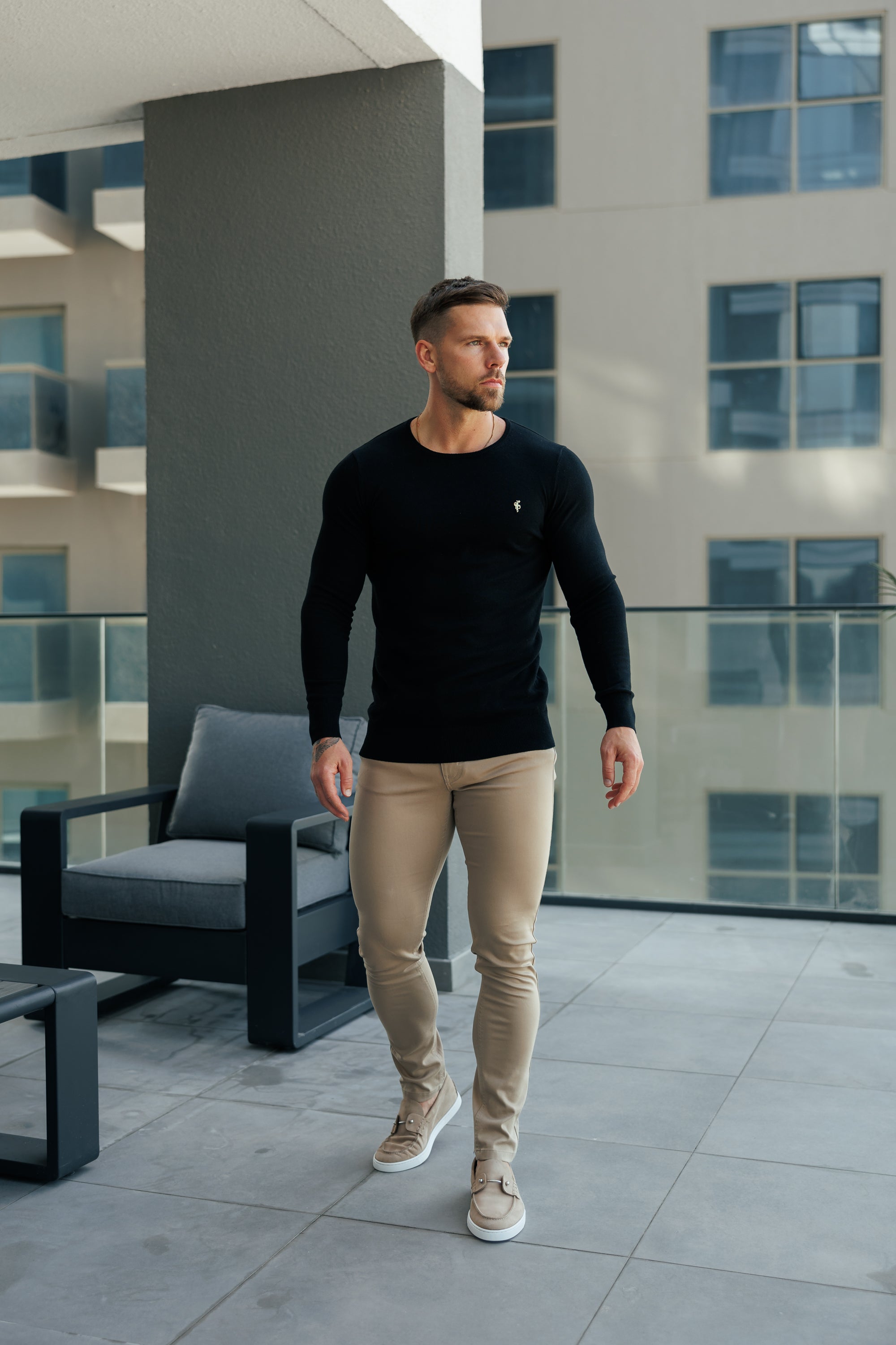 Black Crew Neck Knitted Jumper With FS Branding - FSN194