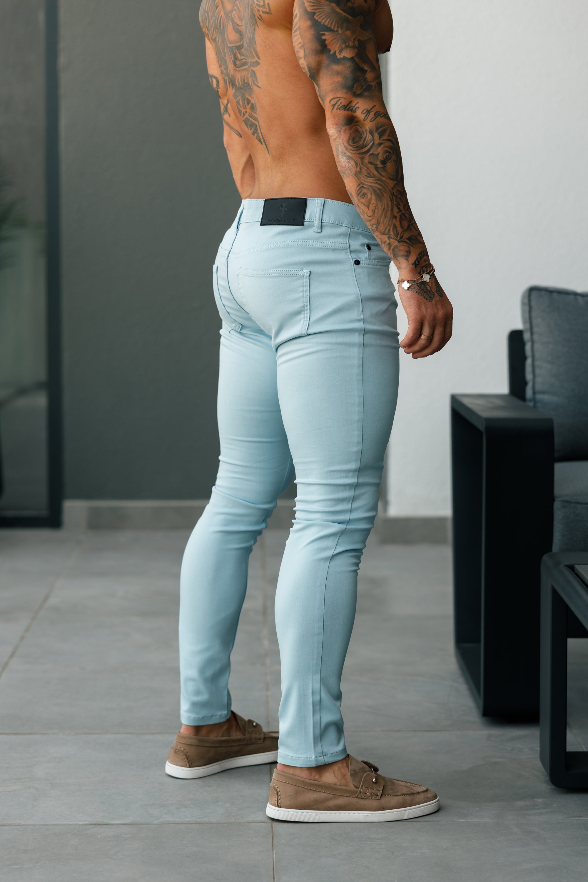 Slim Stretch Pale Blue Sateen Trousers - FSH1147