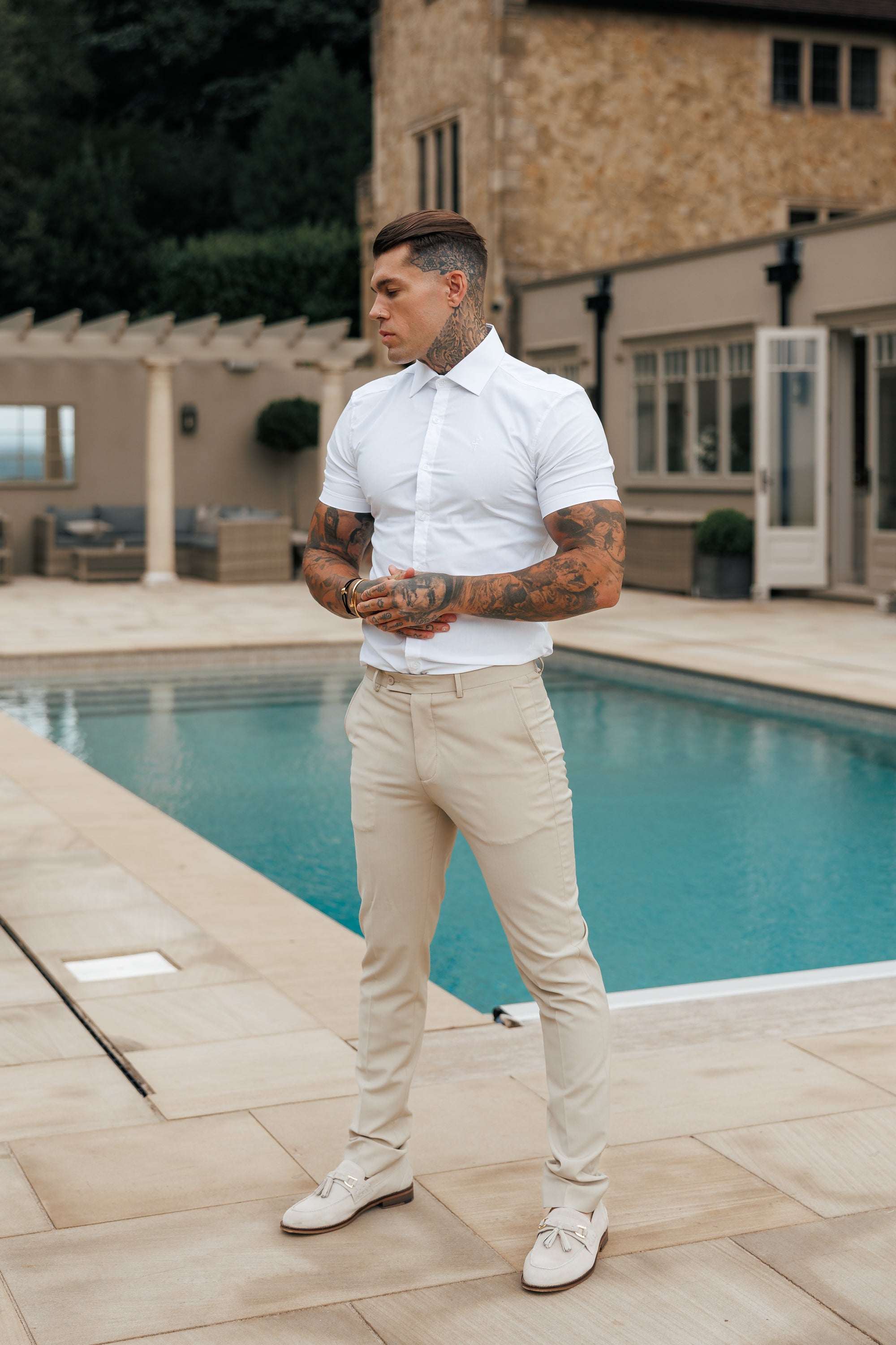 Super Slim Stretch Classic White Short Sleeve with Cutaway Collar - FS1184