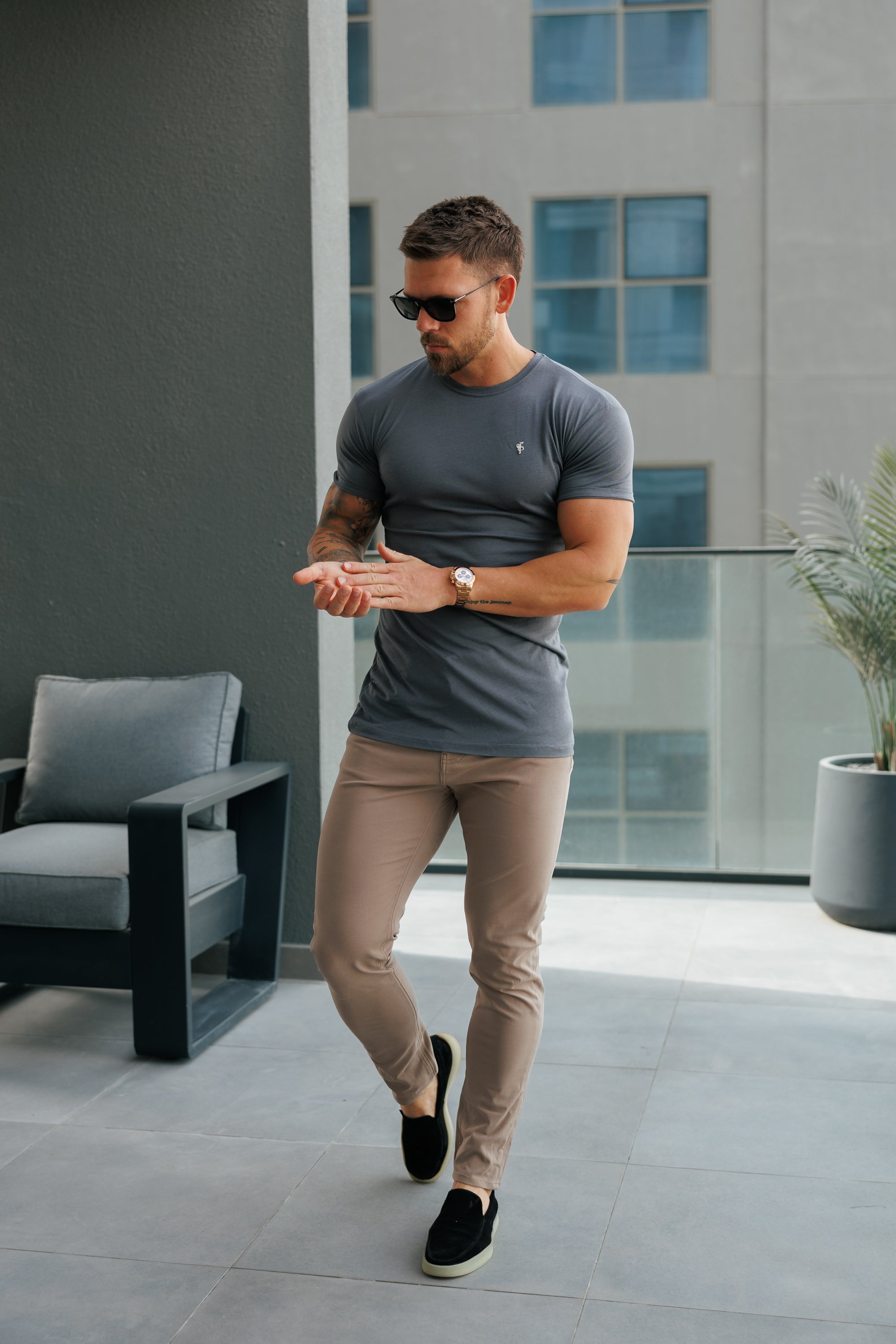 Charcoal / Silver Bamboo Crew T Shirt - FSH1212