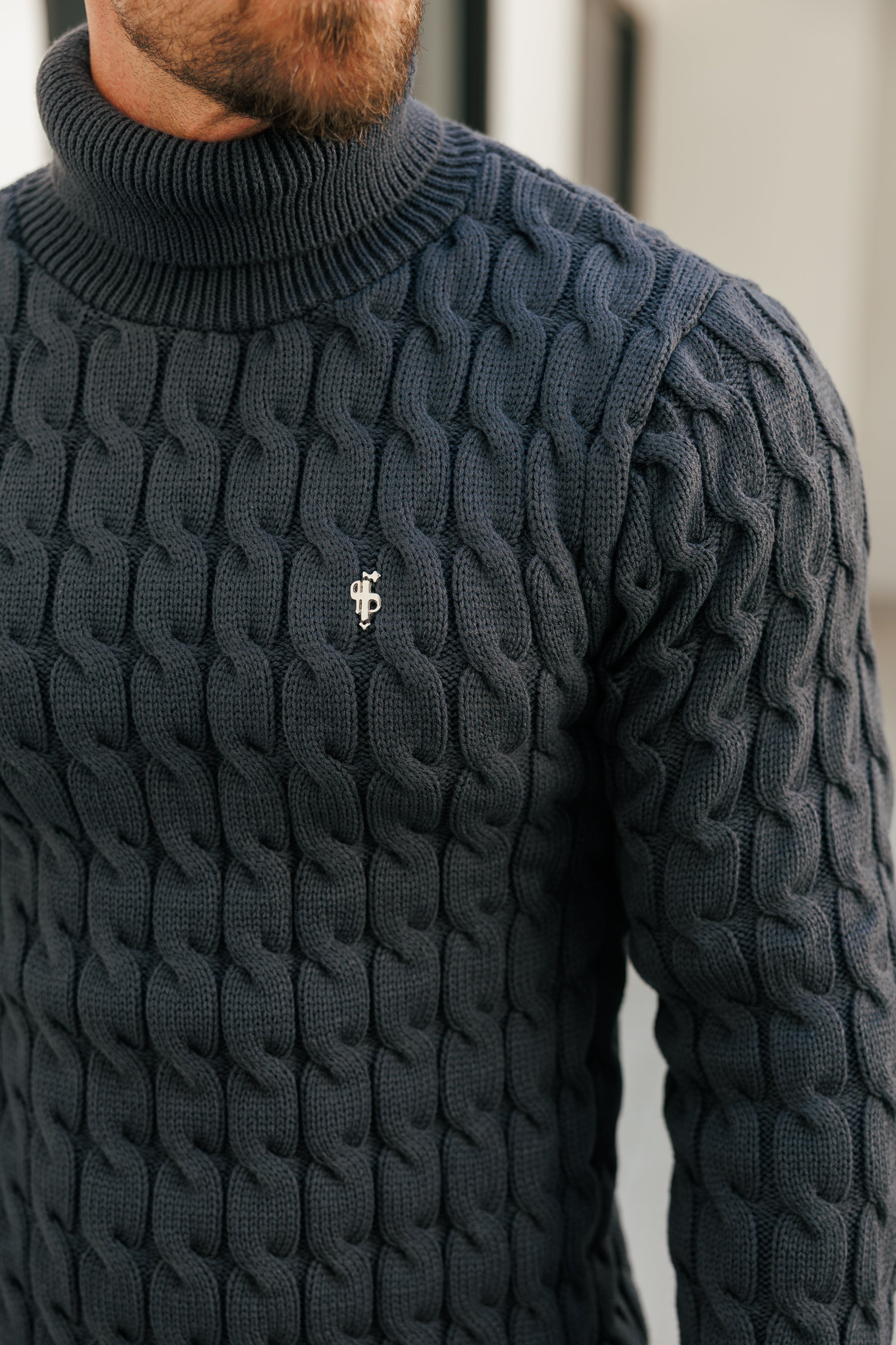 Link Weave Knit Charcoal Roll Neck Jumper - FSJ105