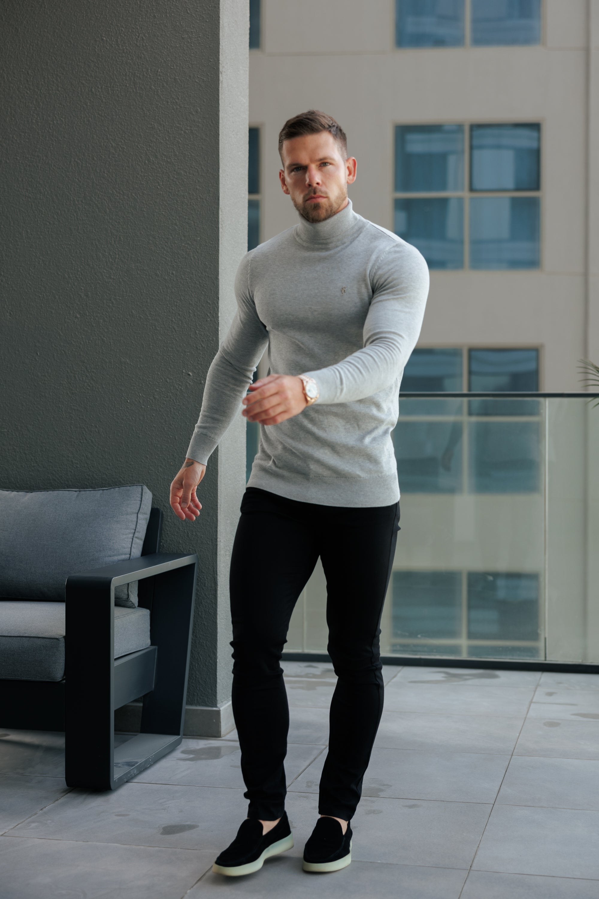 Light Grey Roll Neck Knitted Jumper With FS Branding - FSN208