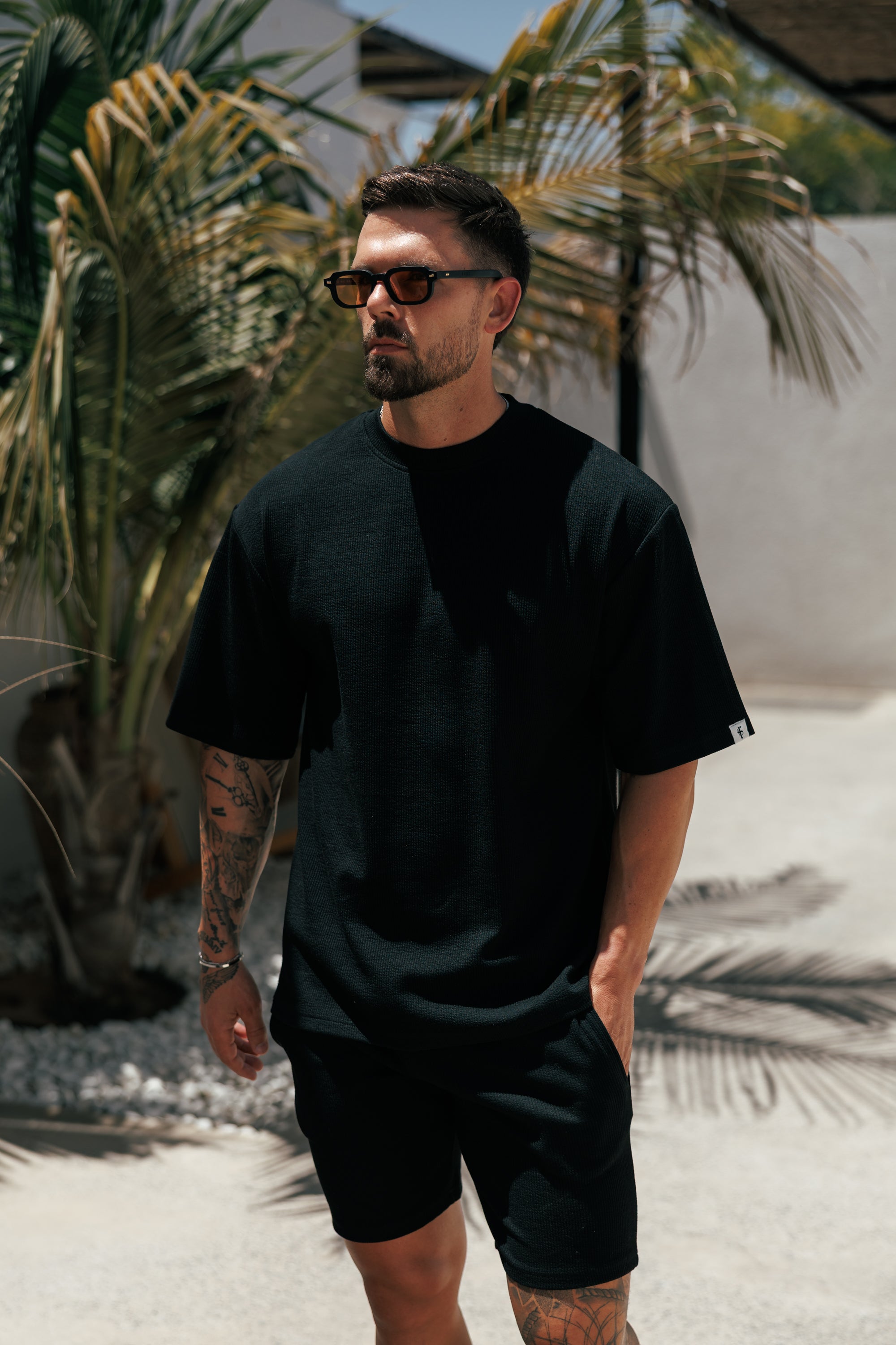 Jersey Cord Black Oversized T-Shirt - FSR102 (PRE ORDER 18TH JULY)