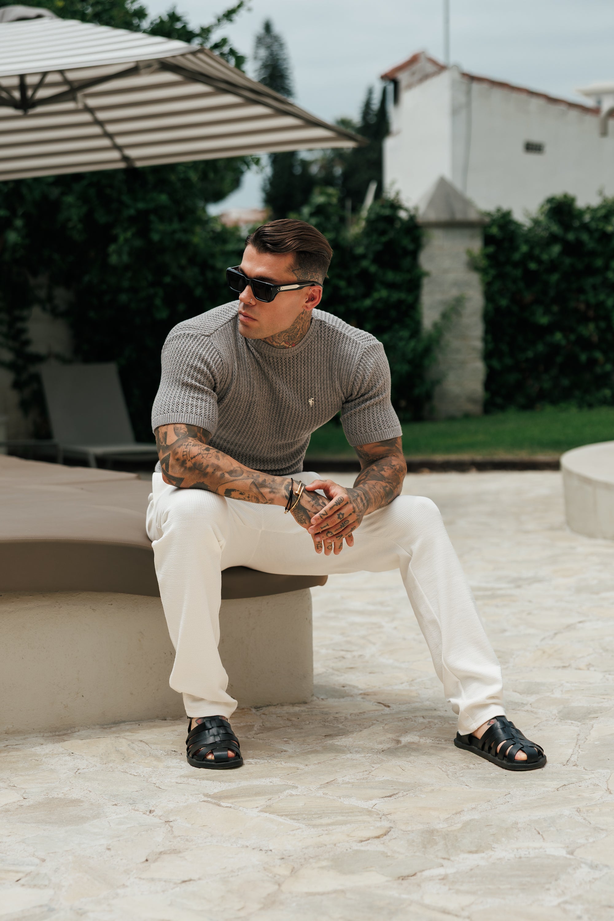 Light Grey Crochet Viscose Plain Knitted Short Sleeve T-Shirt - FSJ190 (PRE ORDER 12TH AUGUST)