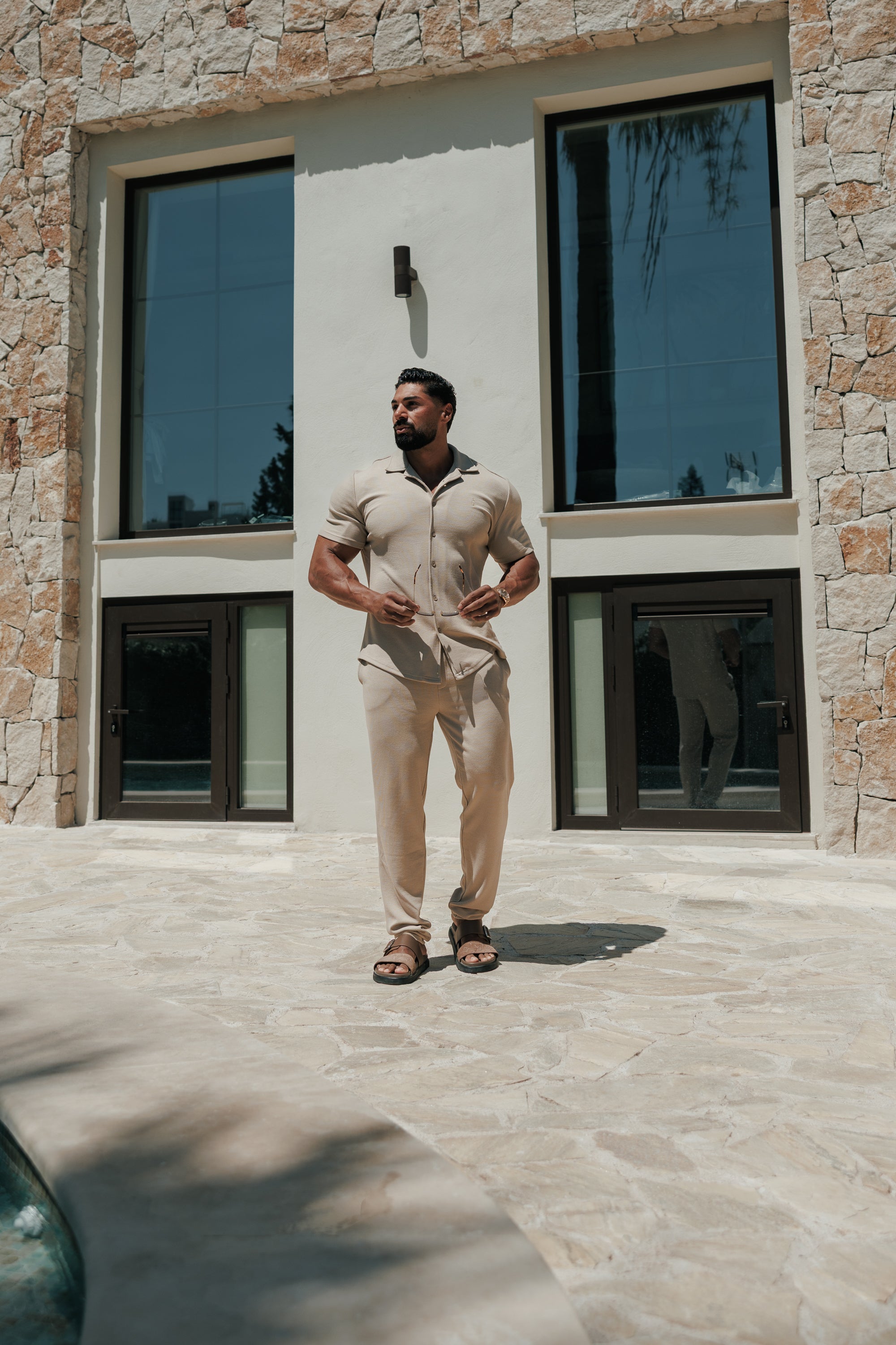 Jersey Cord Slim Beige Trousers - FSR089