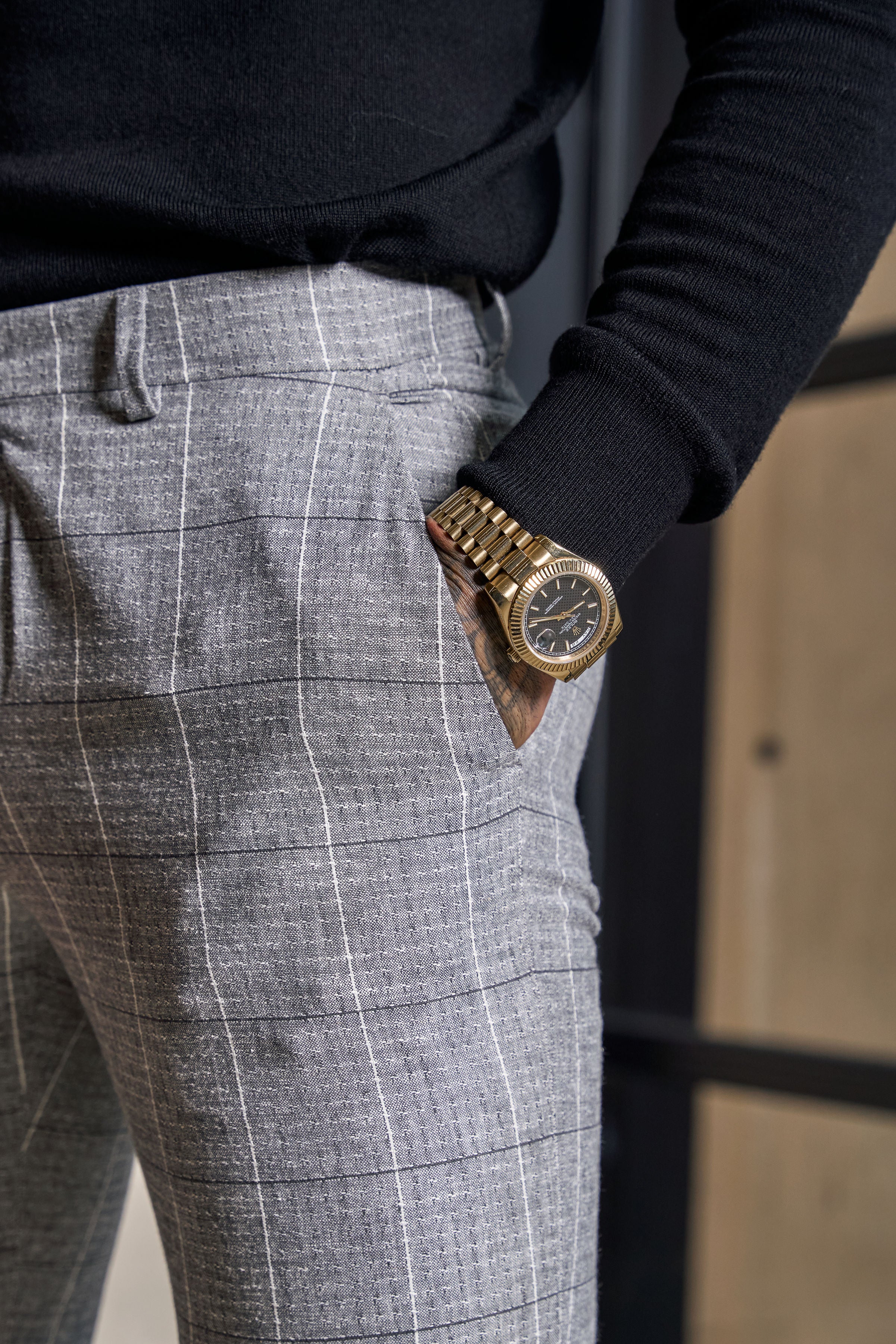 Relaxed Formal Grey / White Check Trouser - FSTR013