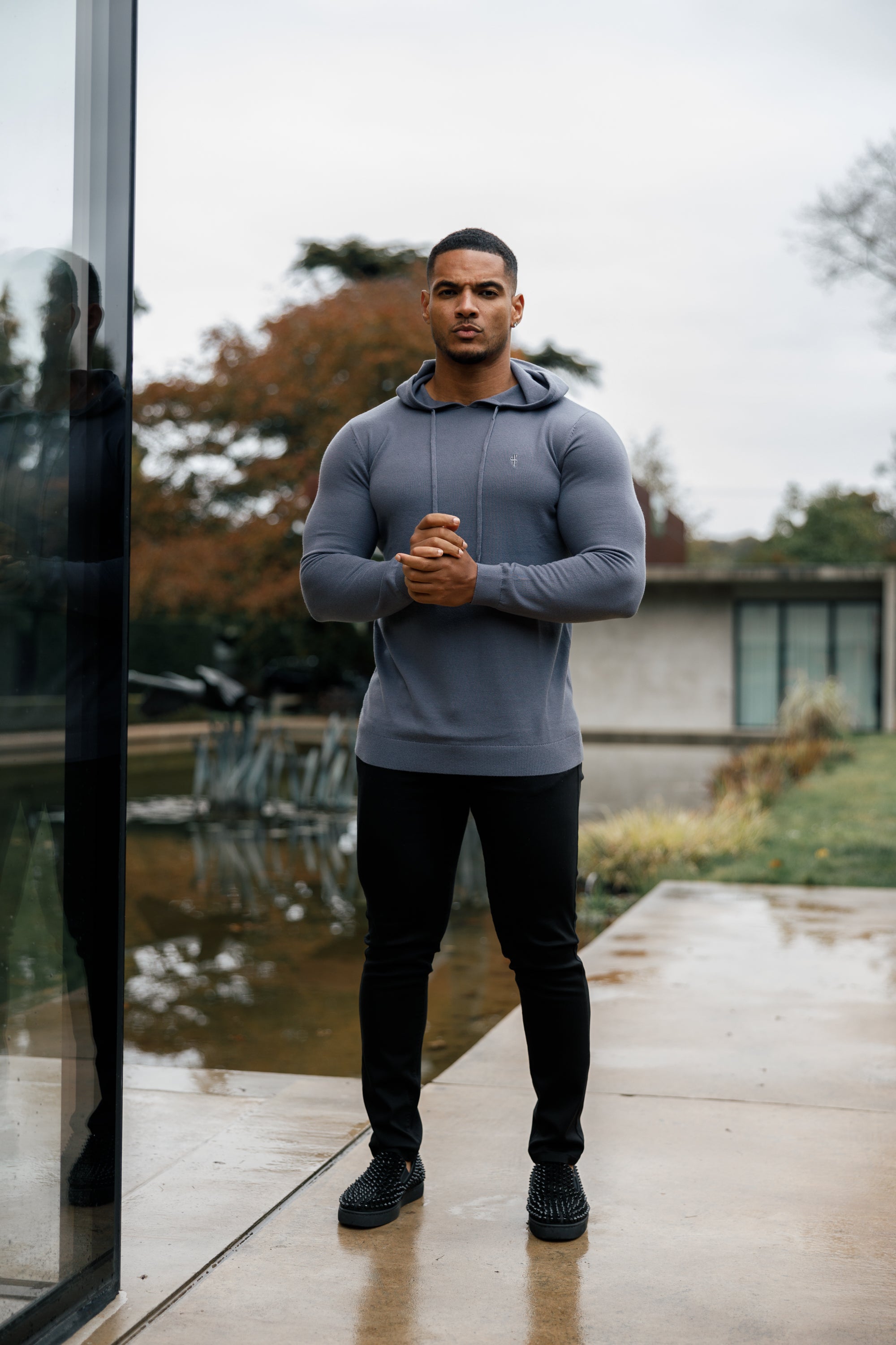 Gunmetal Knitted Overhead Hoodie - FSN114
