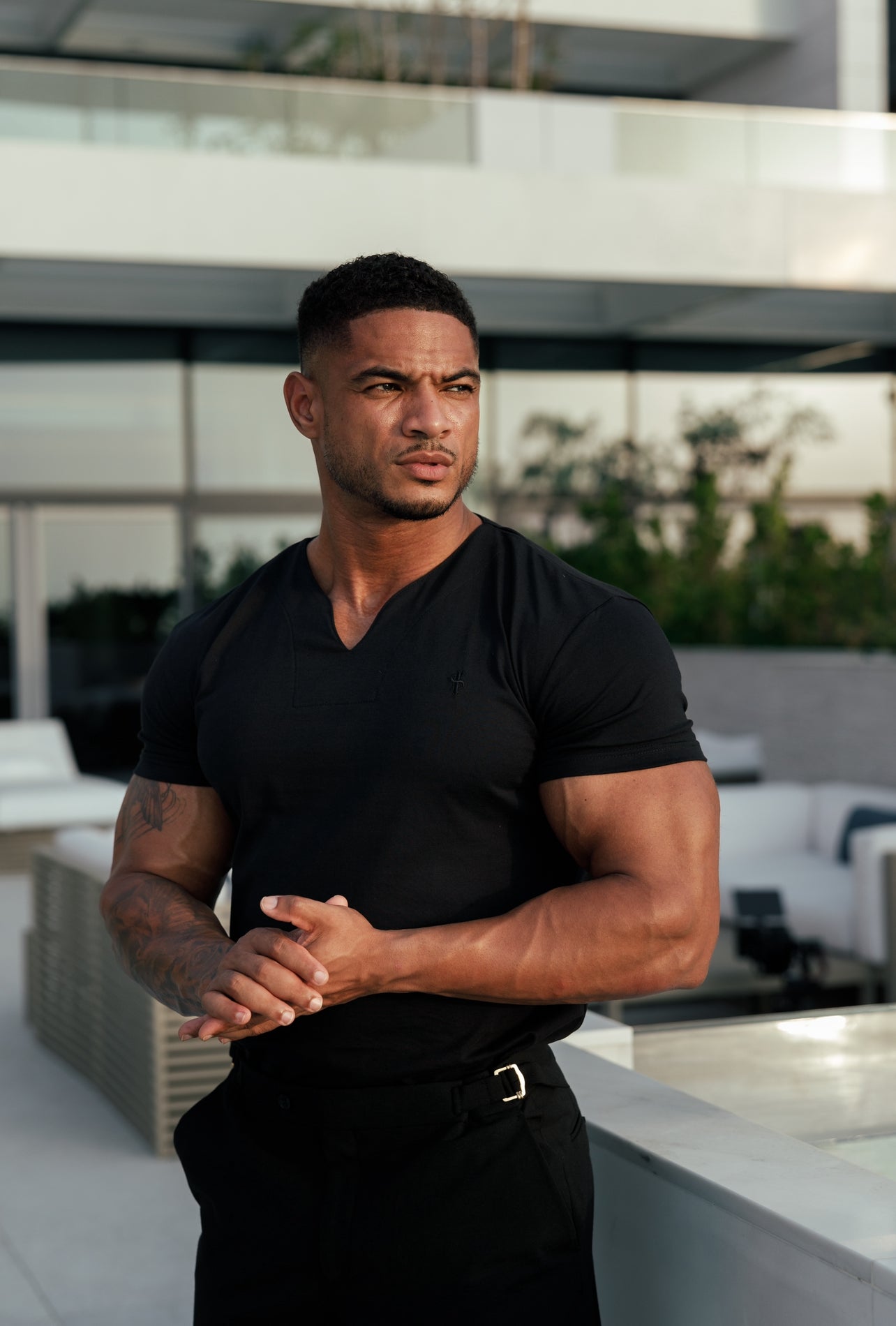 Advanced V Neck Crew Short Sleeve Black - FSH1012