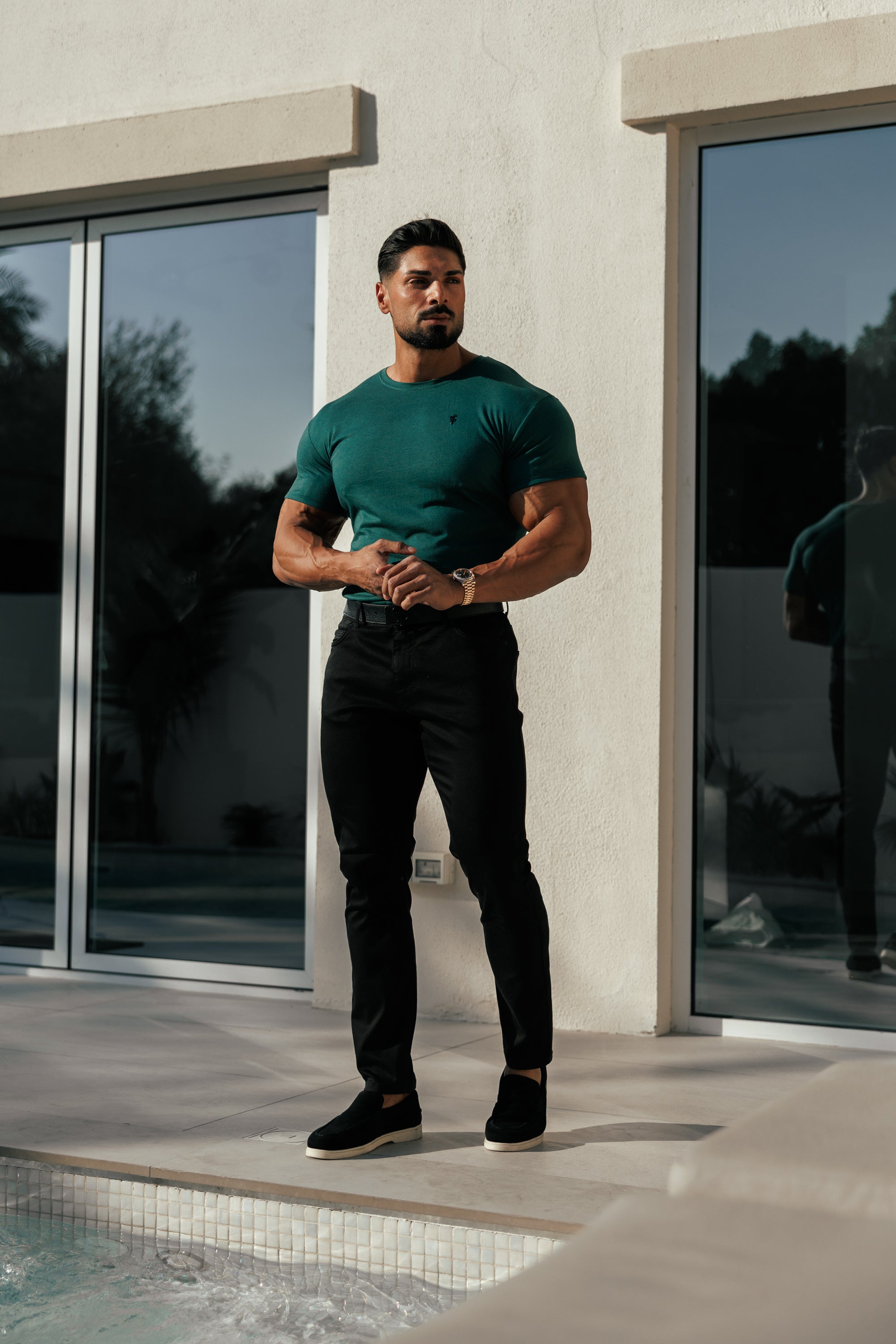 Forest Green / Black Bamboo Crew T Shirt - FSH1213