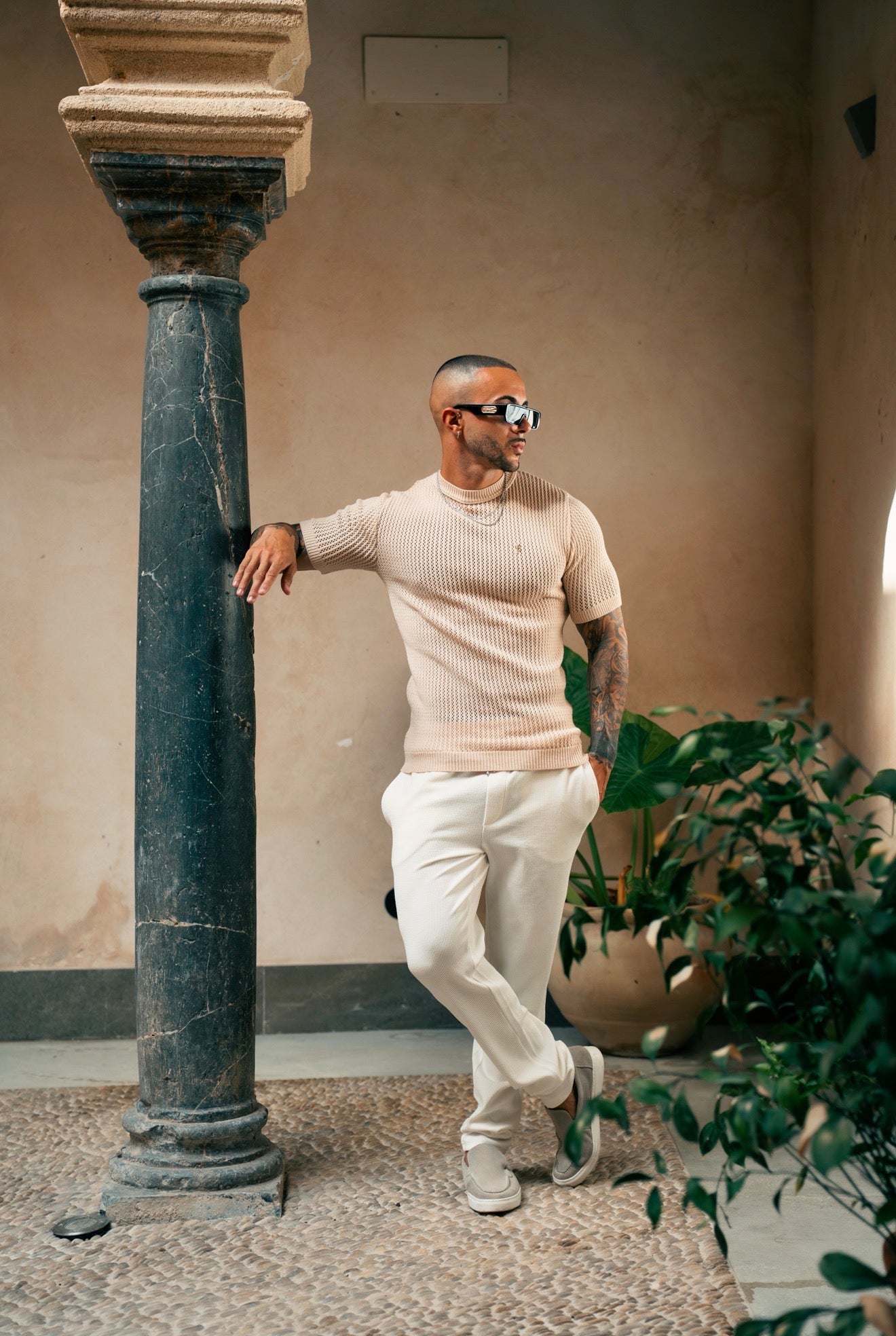 Beige Viscose Plain Knitted Short Sleeve T-Shirt - FSJ186 (PRE ORDER 12TH AUGUST)