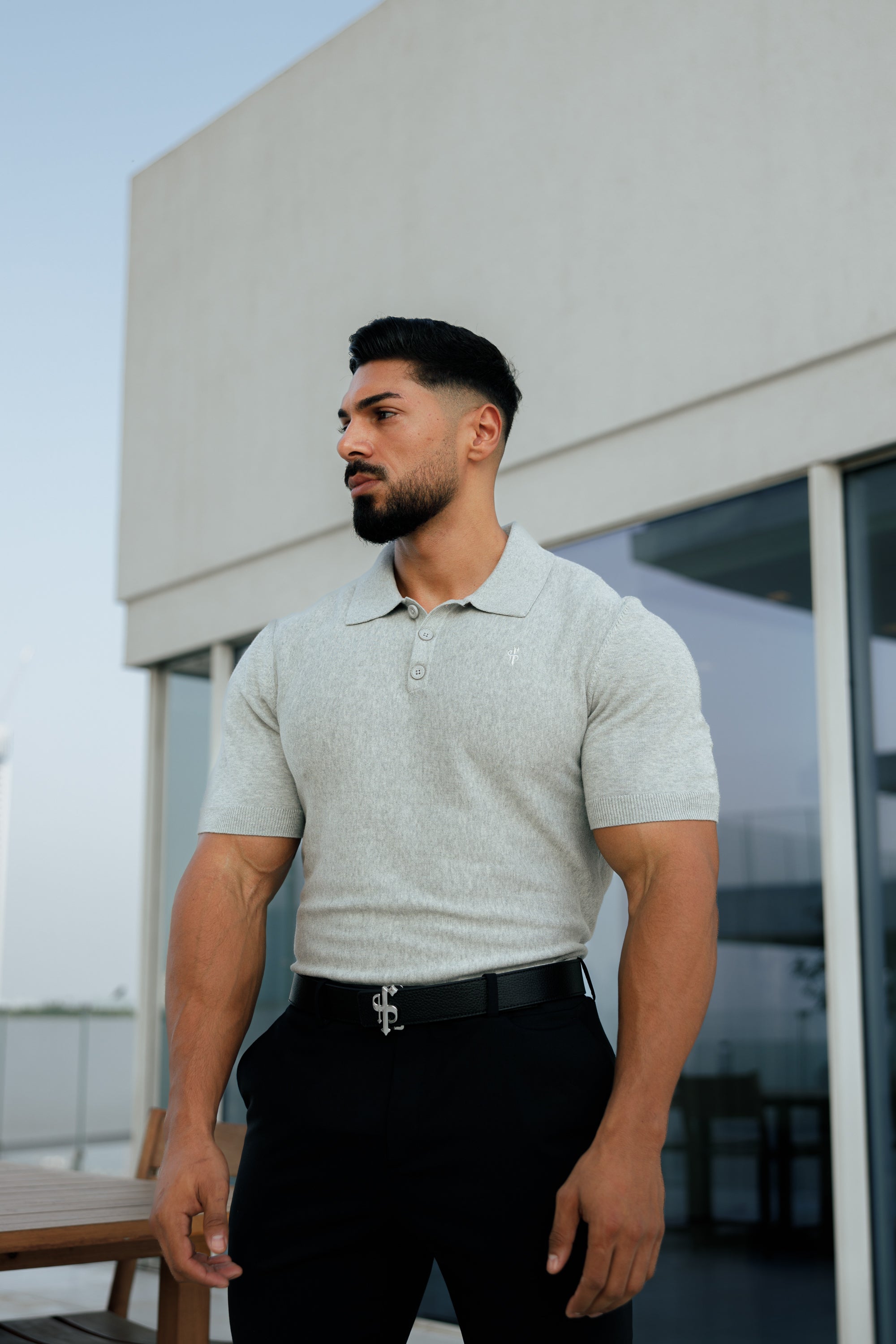 Classic Plain Light Grey Knitted Polo Short Sleeve - FSN110