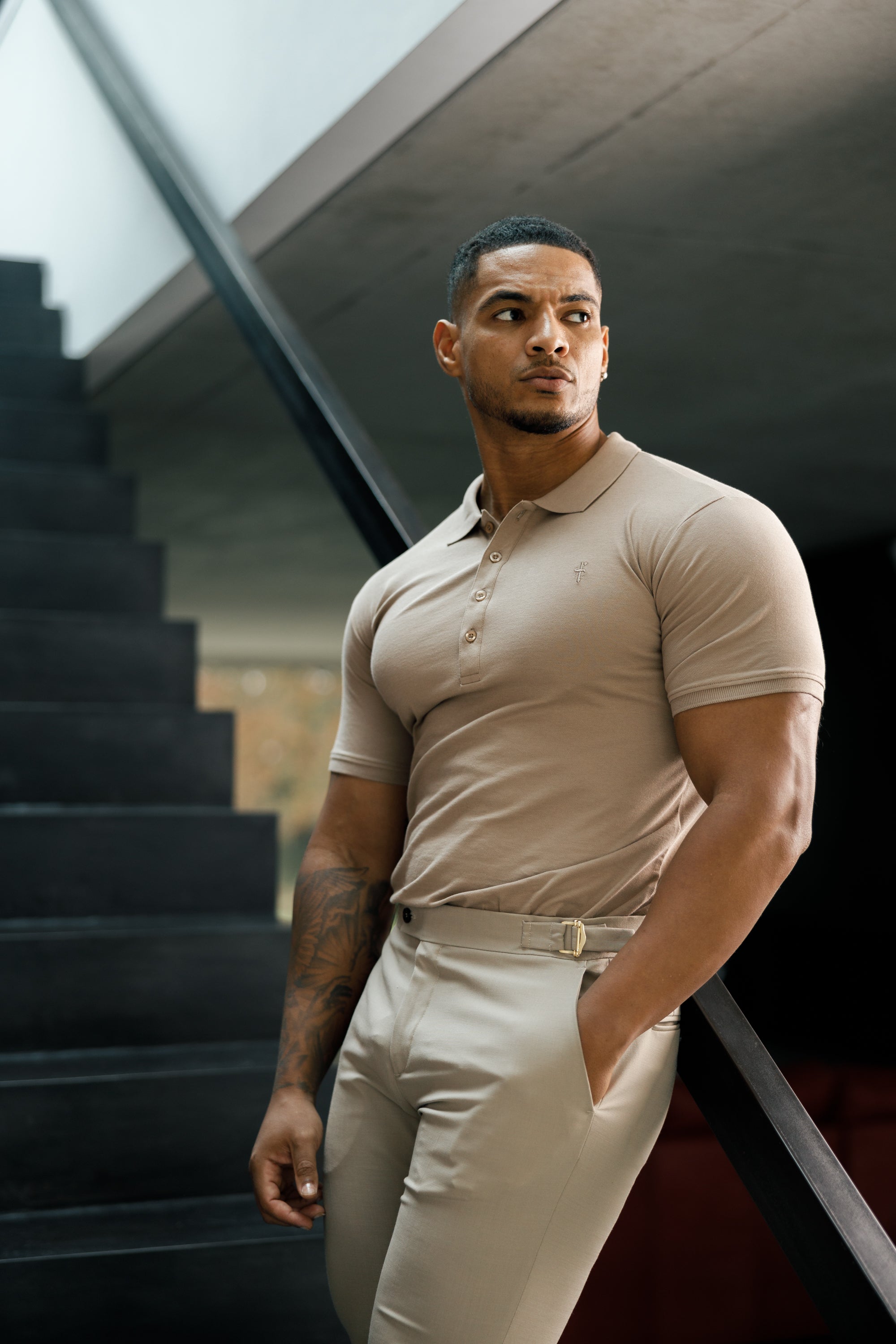 Classic Black Polo Shirt with Tonal Button and Embroidery