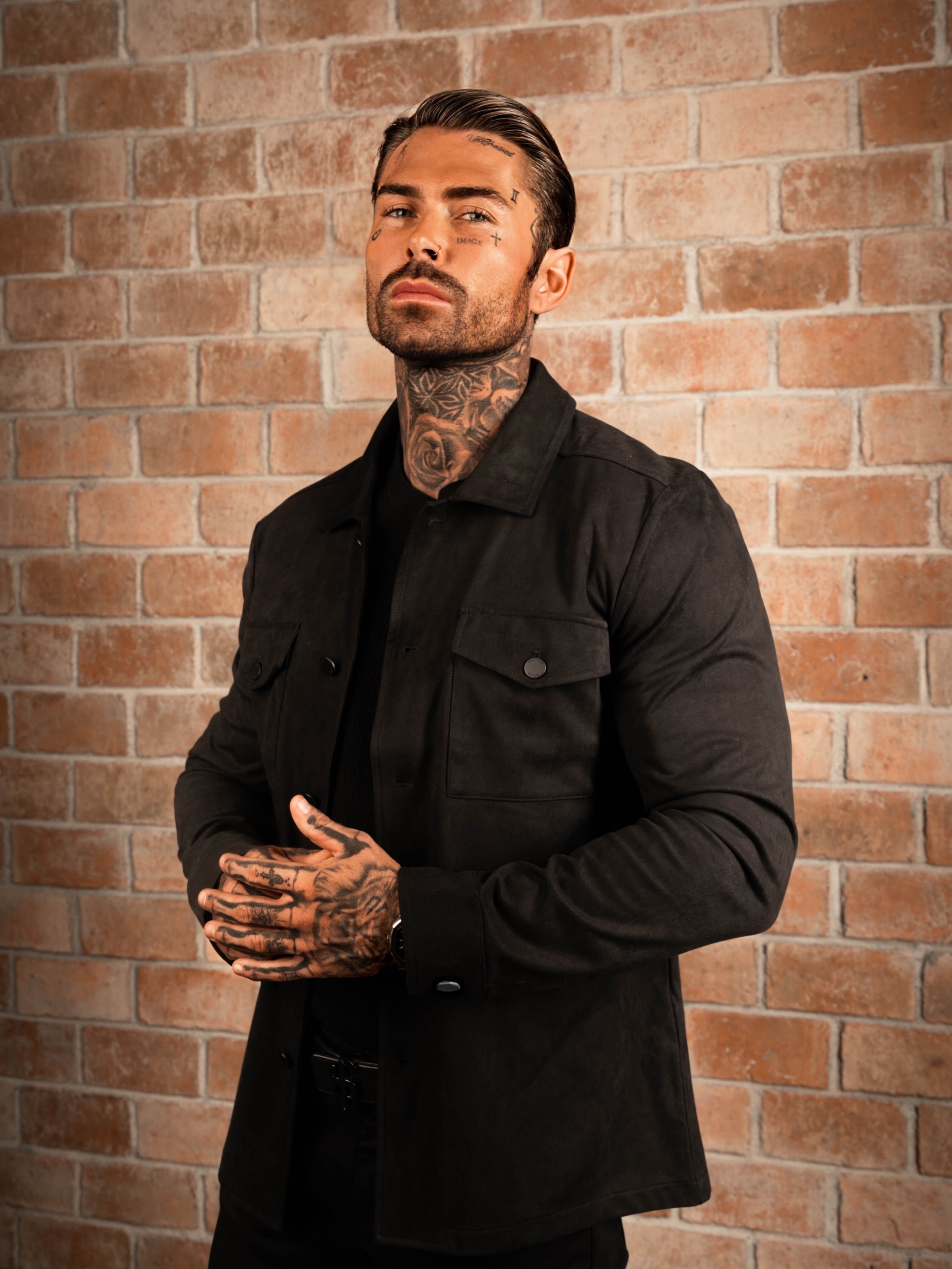 Suede Feel Button Up Jacket Black - FSN218