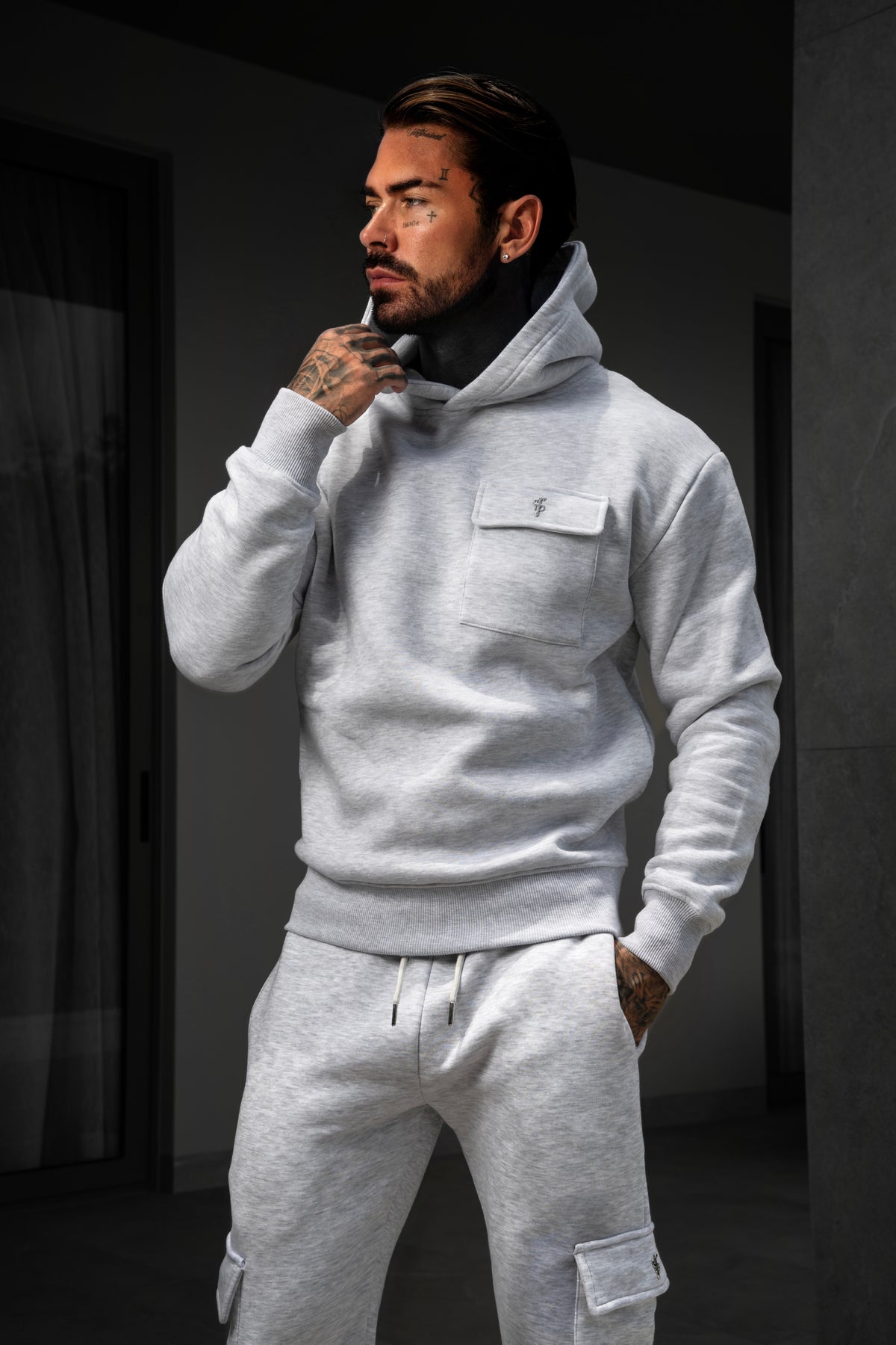 Grey Melange / Silver Cargo Hoodie - FSR032
