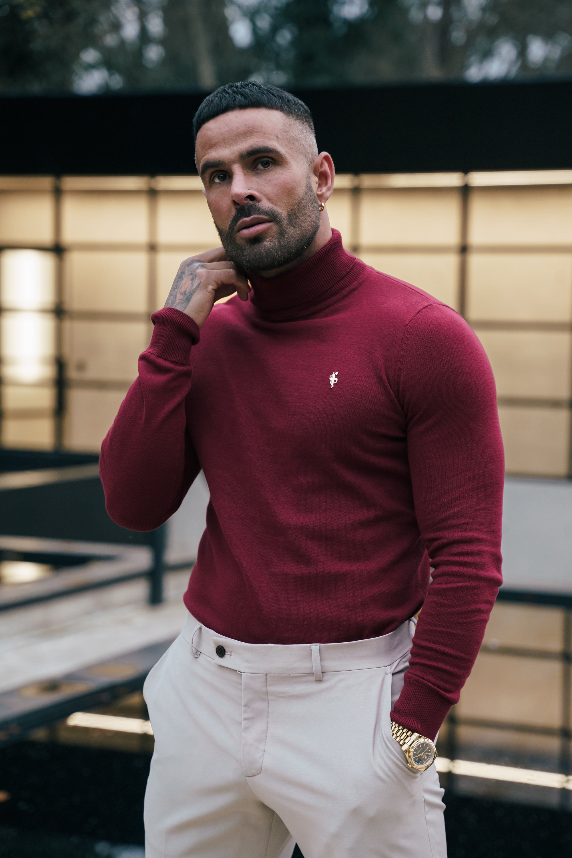Brick Red Roll Neck Knitted Jumper With FS Branding - FSN203
