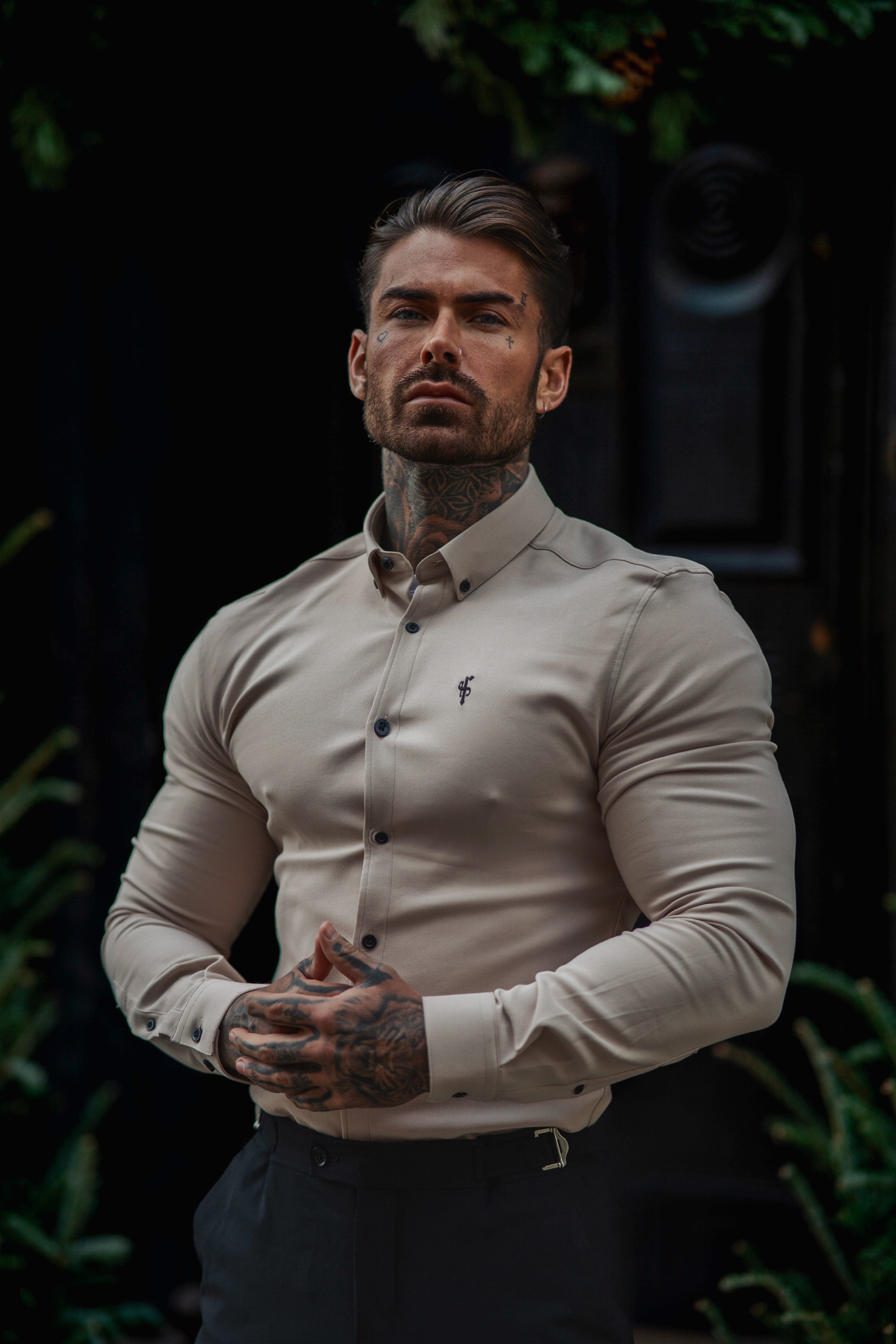 Super Slim Scuba Beige / Black Long Sleeve Stretch - FS738