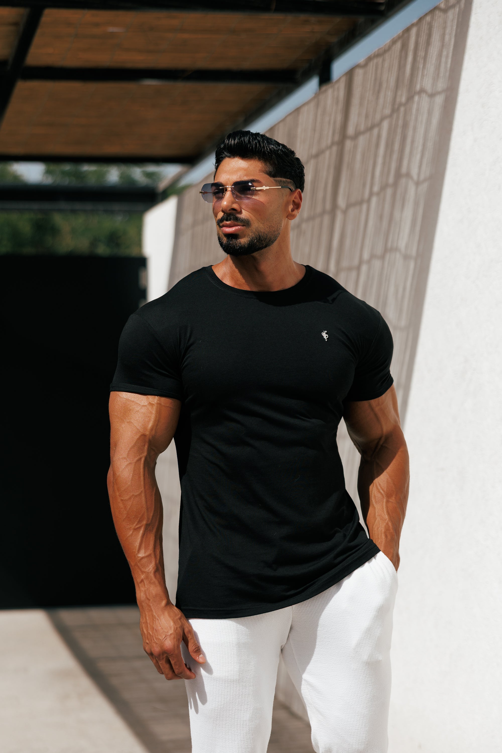 Black / Silver Bamboo Crew T Shirt - FSH1210