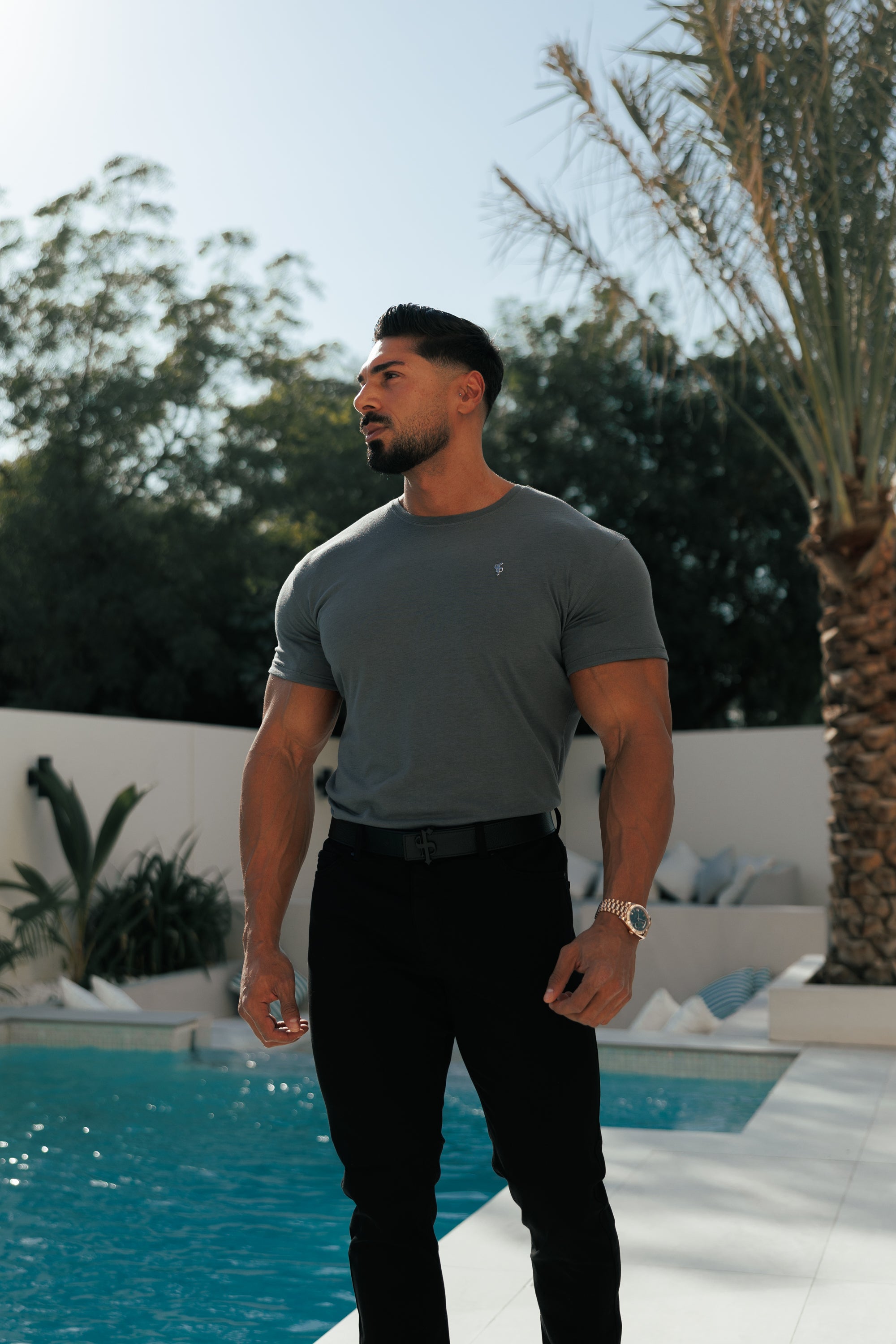 Charcoal / Silver Bamboo Crew T Shirt - FSH1212