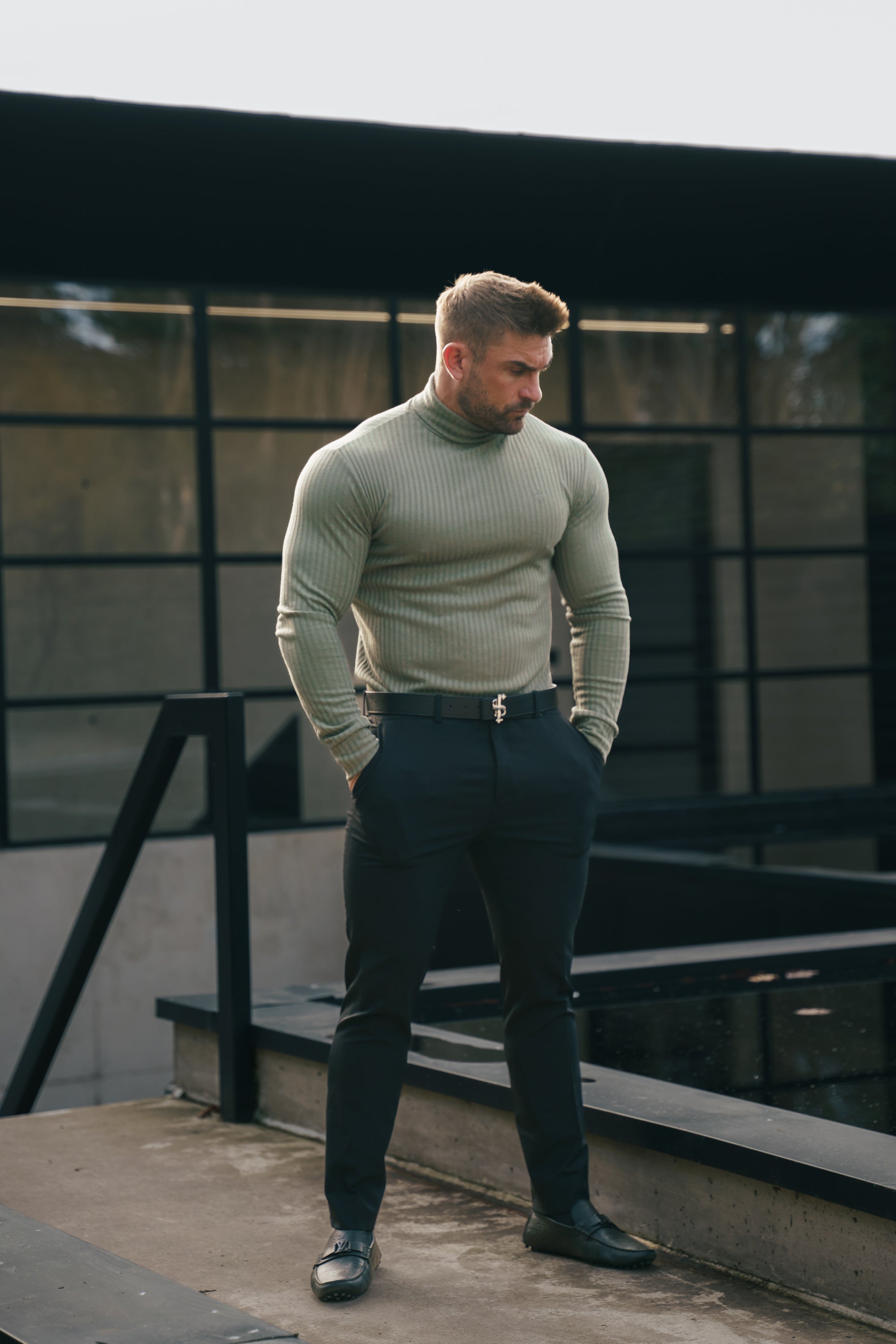 Classic Olive Ribbed Knit Roll-neck Jumper - FSH1300