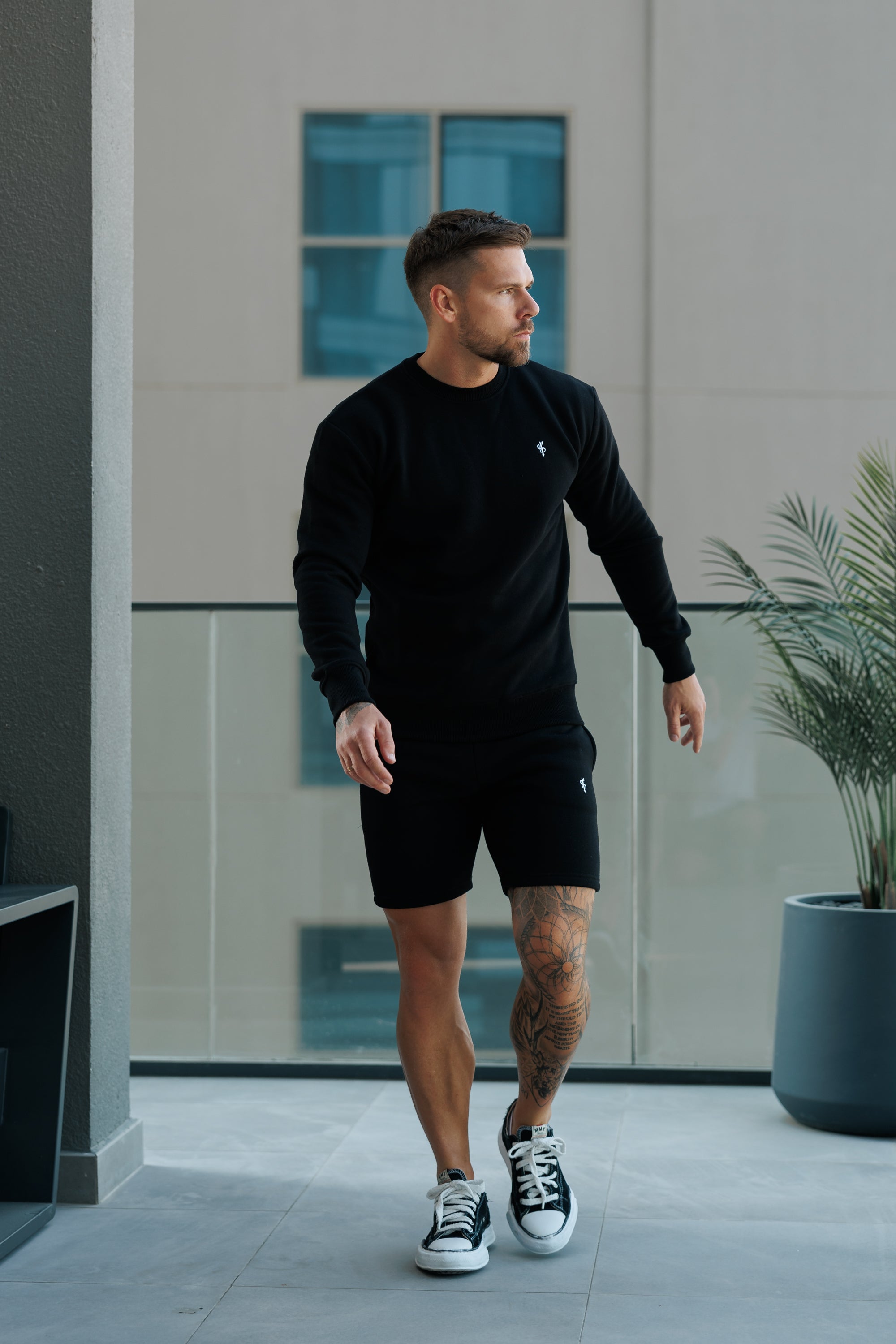 Plain Black Crew Jumper With FS Branding - FSH1183