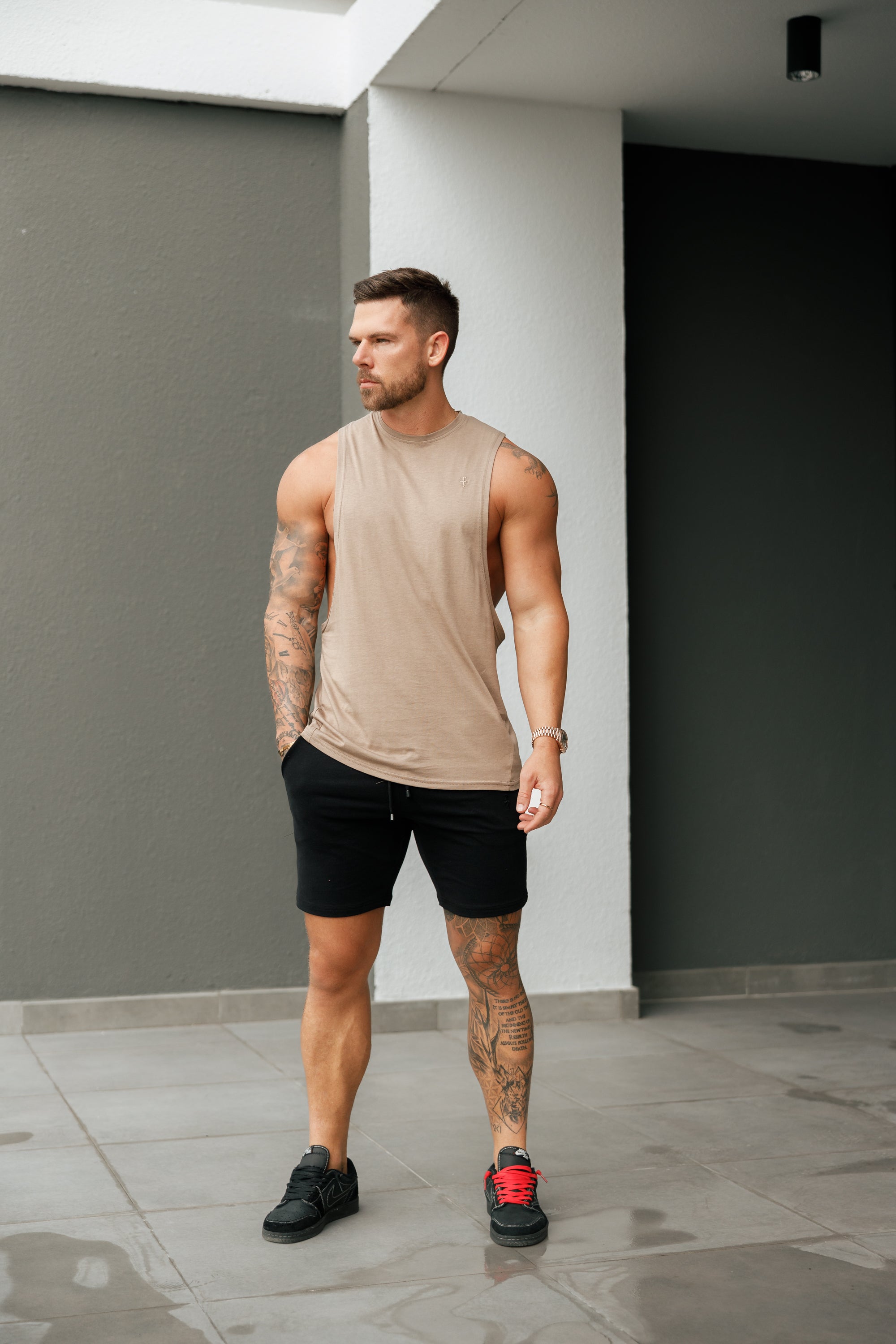 Classic Bamboo Dropped Armhole Taupe Vest - FSH922