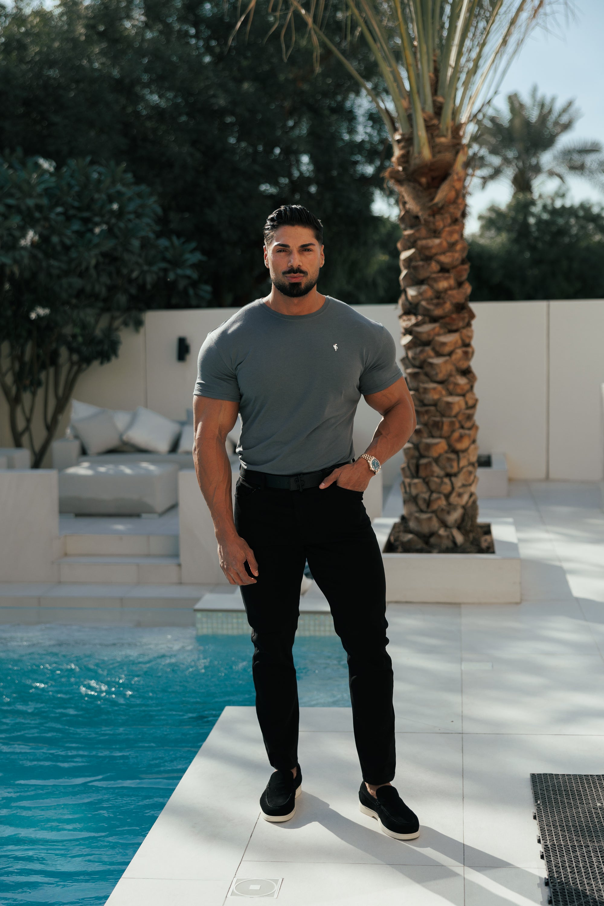 Charcoal / Silver Bamboo Crew T Shirt - FSH1212