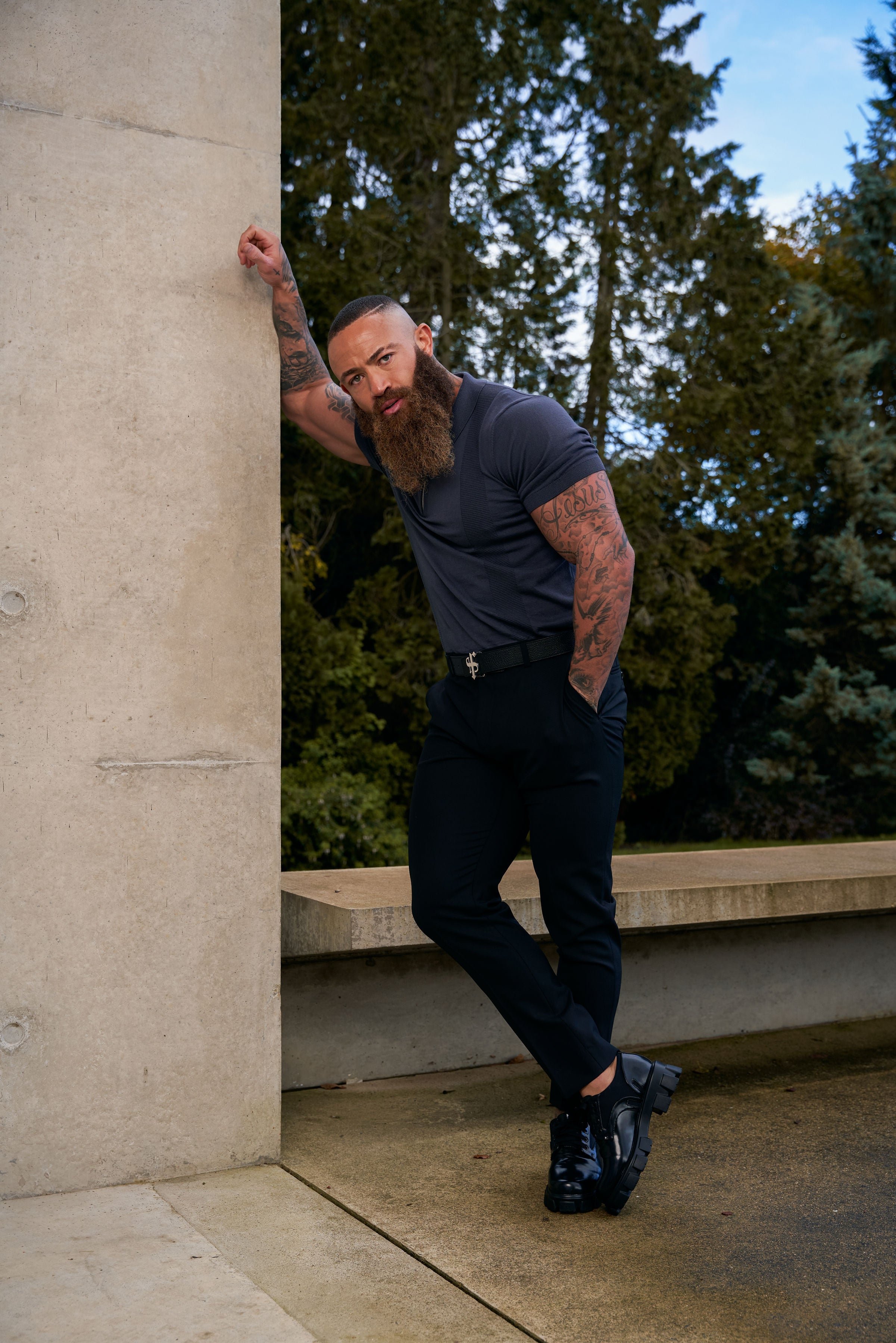 Classic Gunmetal and Silver Zip Knitted Polo Shirt Short Sleeve - FSN133