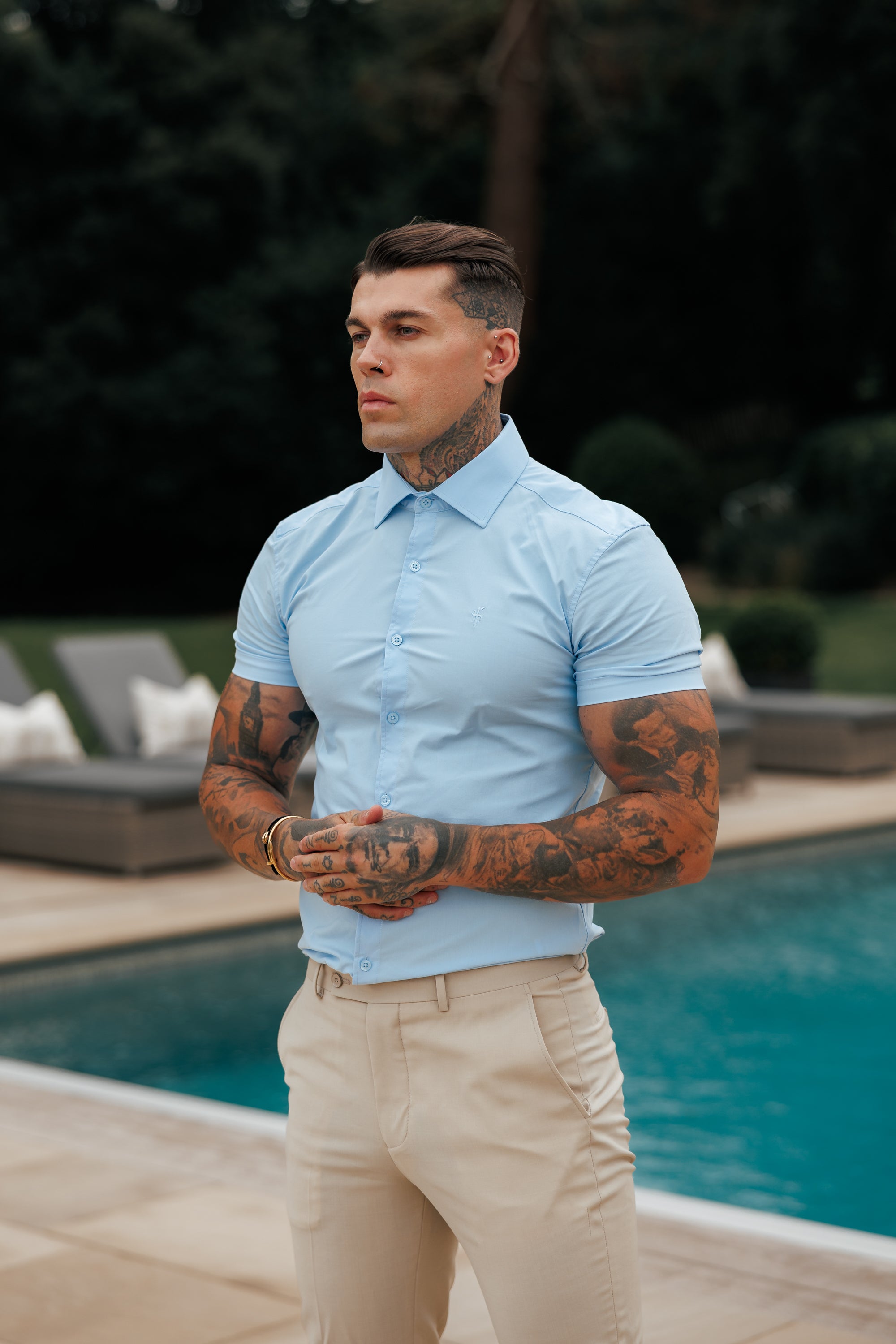 Muscle Fit Advanced Stretch Powder Blue Short Sleeve with Cutaway Collar - FS1162