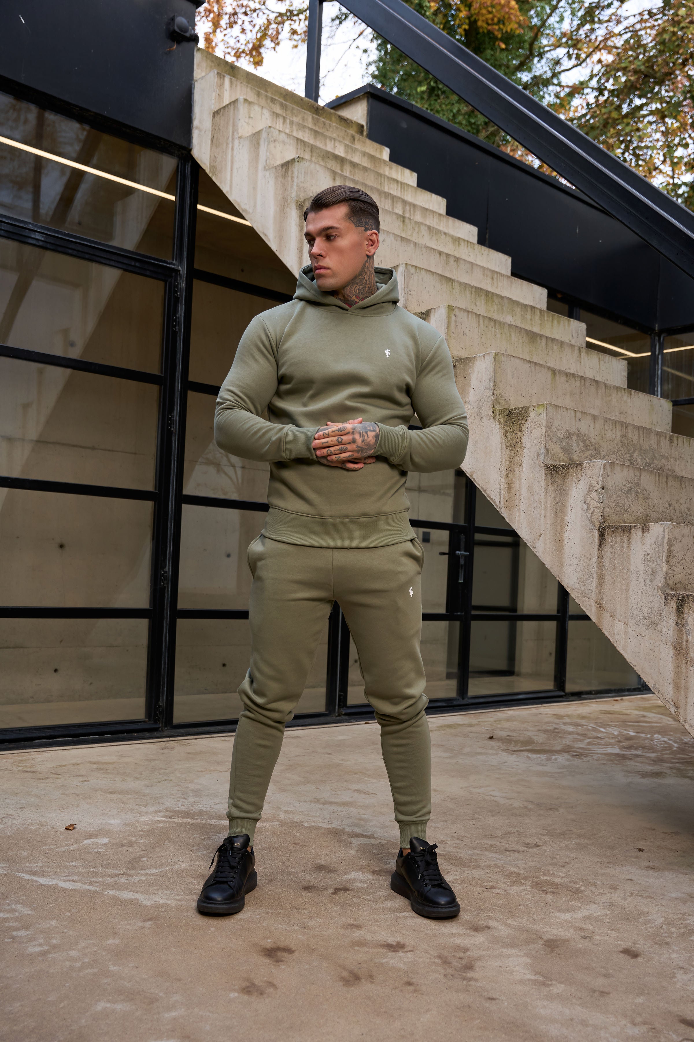 Plain Olive Tracksuit Bottoms with FS Branding - FSH1198