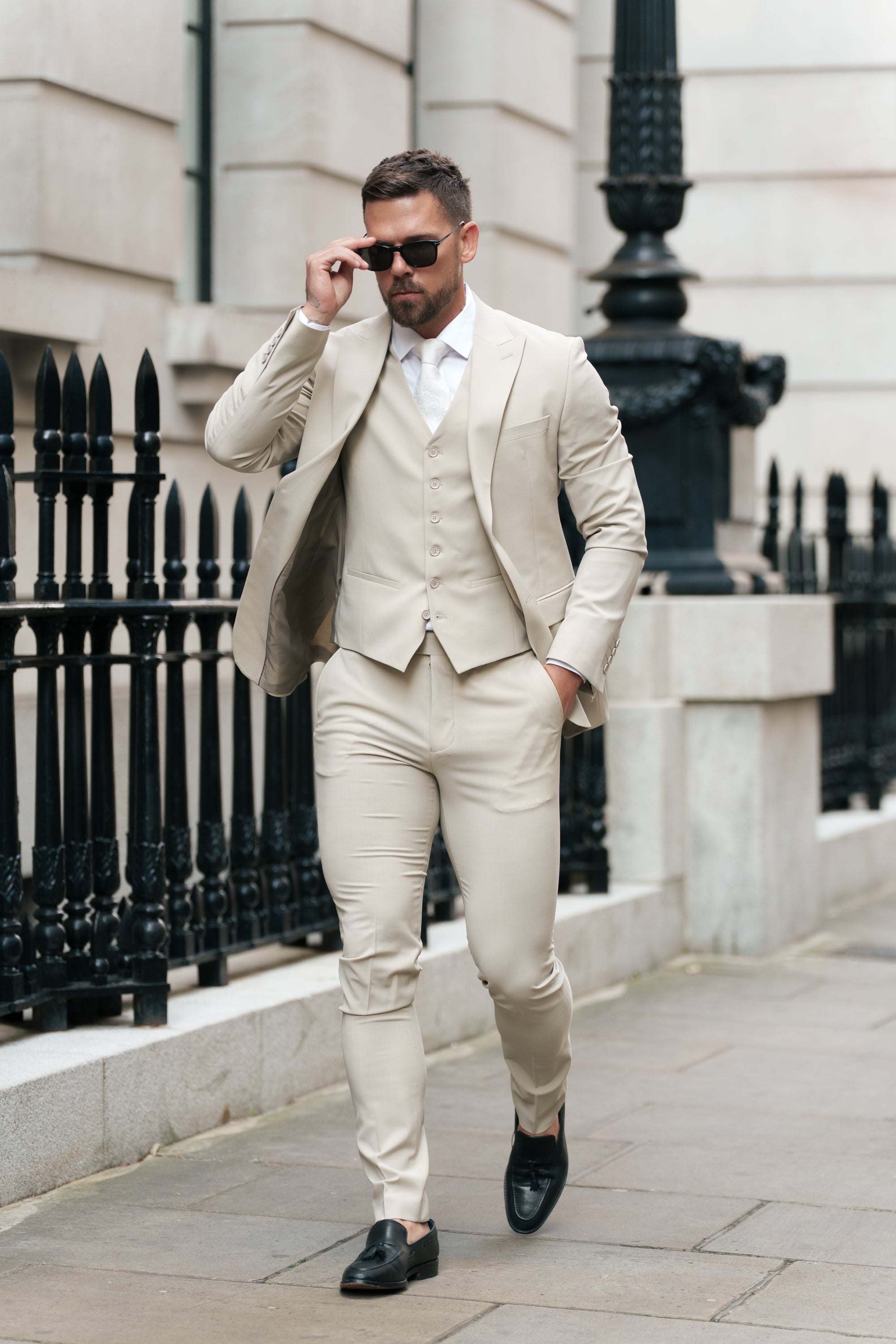 Slim Formal Beige Stretch Trousers - FST038