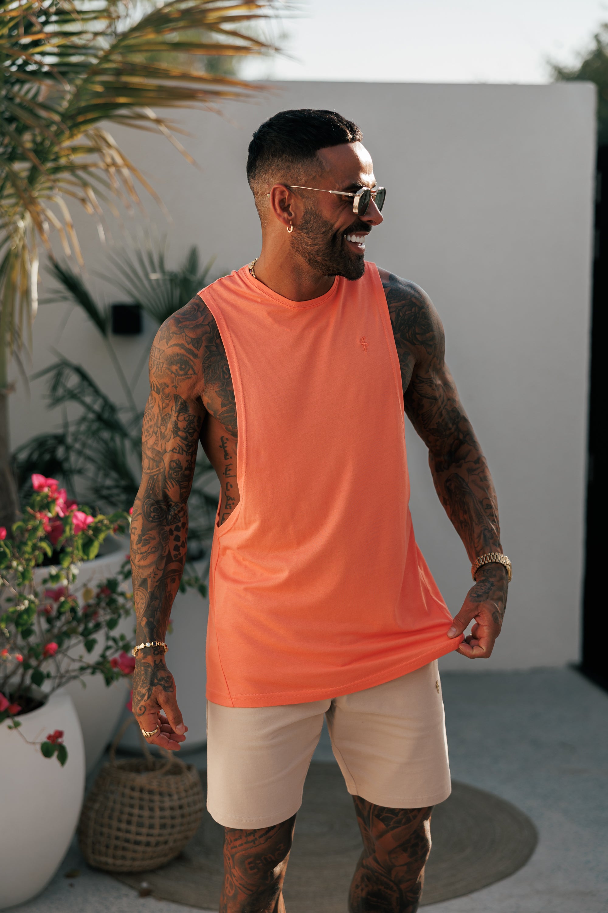 Classic Bamboo Dropped Armhole Salmon Vest - FSH1344