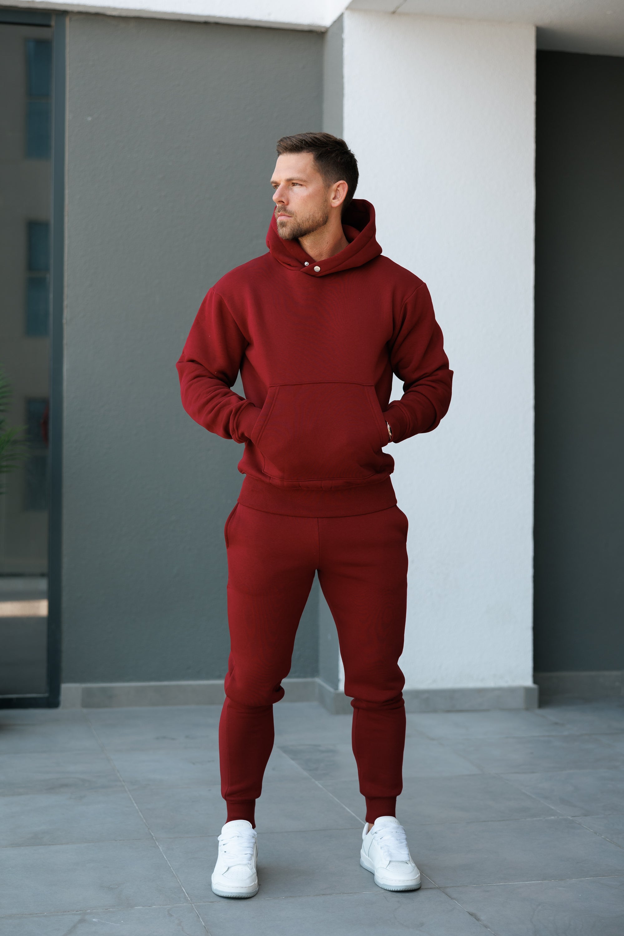 Burgundy Oversized Hoodie With Functional FS Stud - FSR008