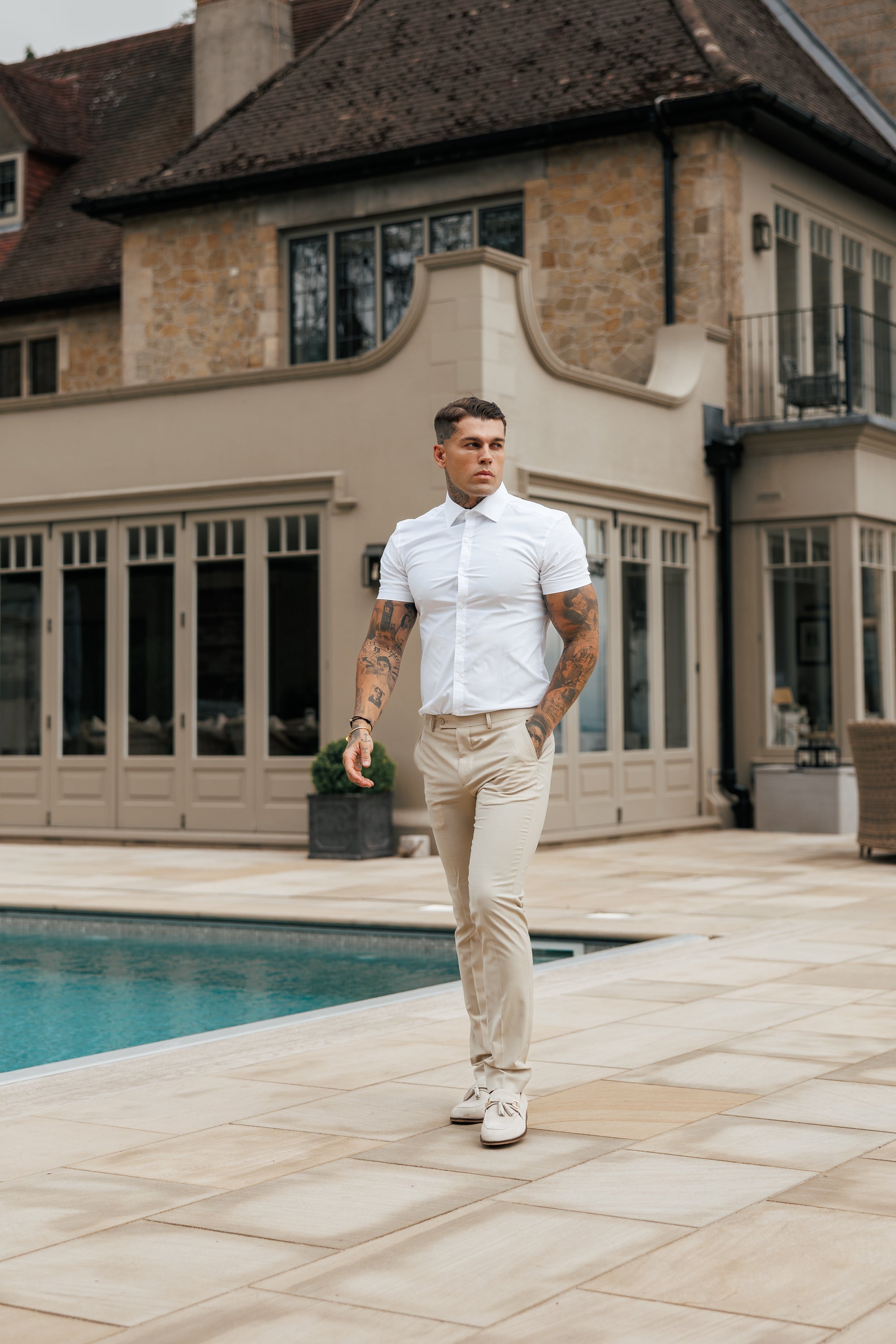 Super Slim Stretch Classic White Short Sleeve with Cutaway Collar - FS1184
