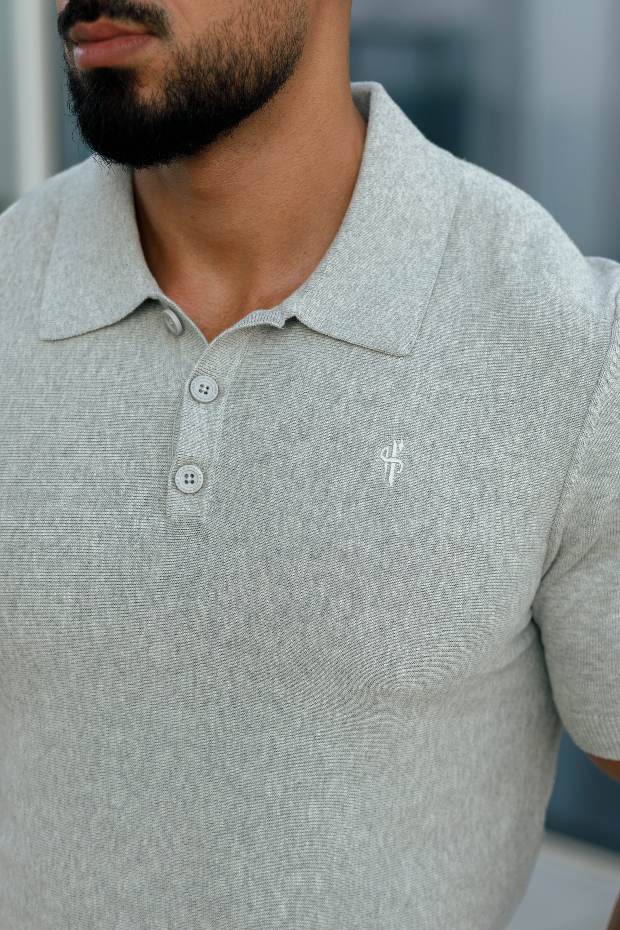 Classic Plain Light Grey Knitted Polo Short Sleeve - FSN110