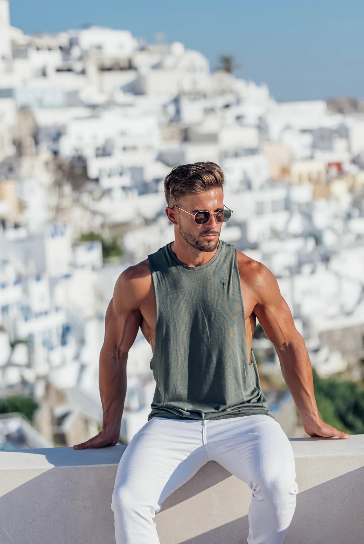 Classic Bamboo Dropped Armhole Khaki Vest - FSH1343