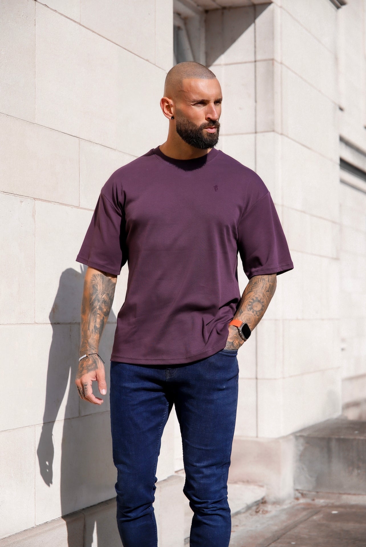 Classic Plum Oversized Crew T Shirt - FSH871