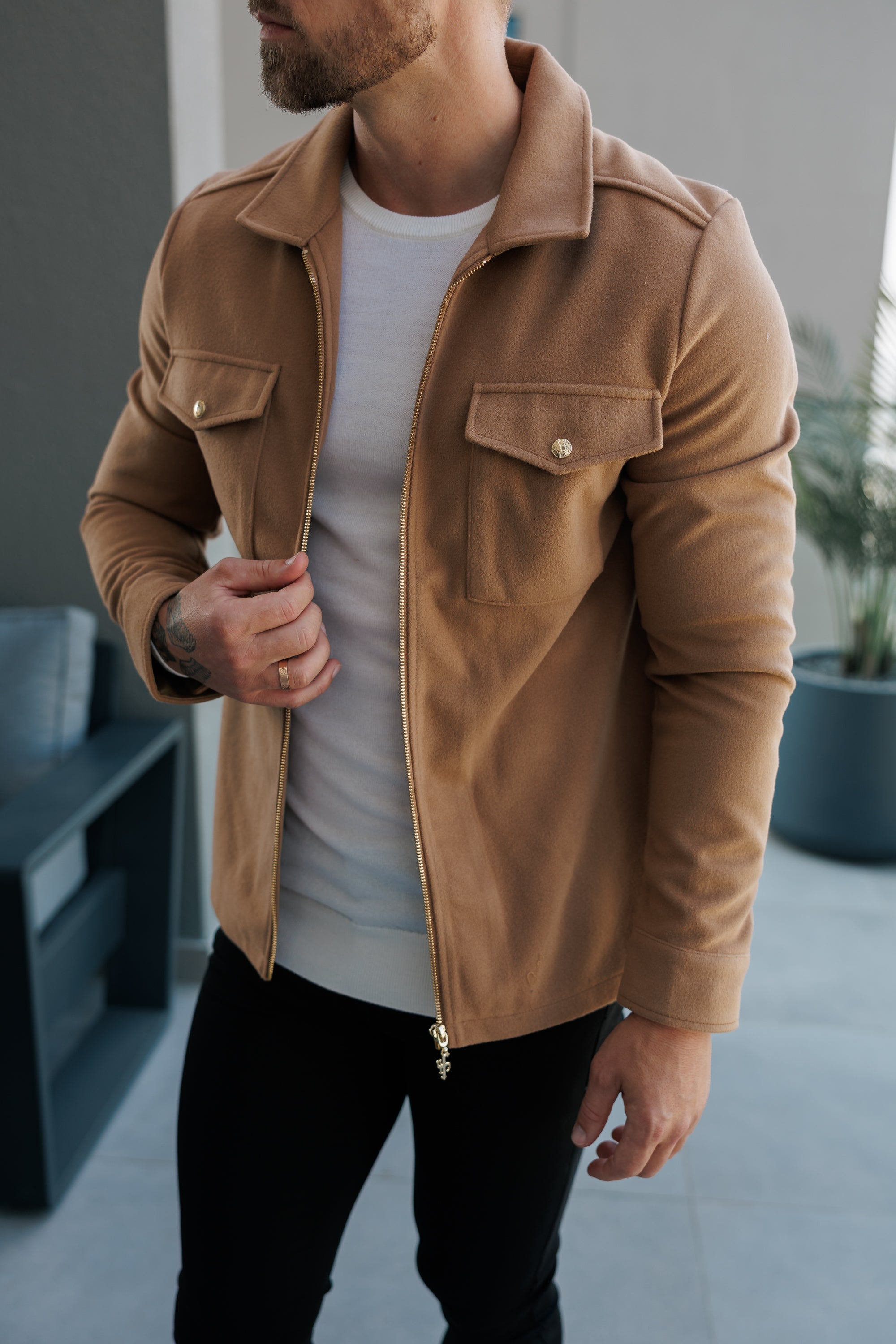 Brushed Zipped Plain Jacket Blue - FSN175