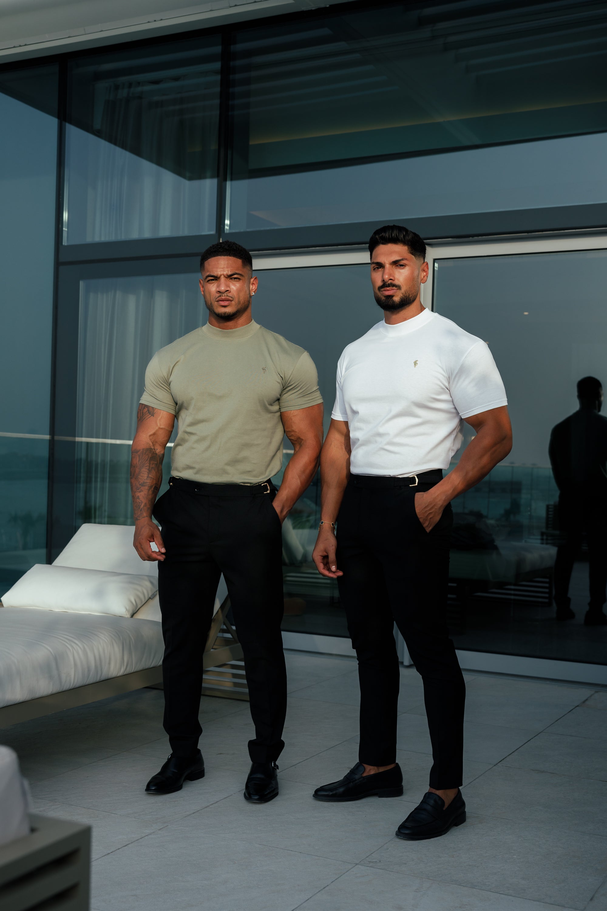 Ribbed High Neck Crew Short Sleeve White / Gold - FSH1006