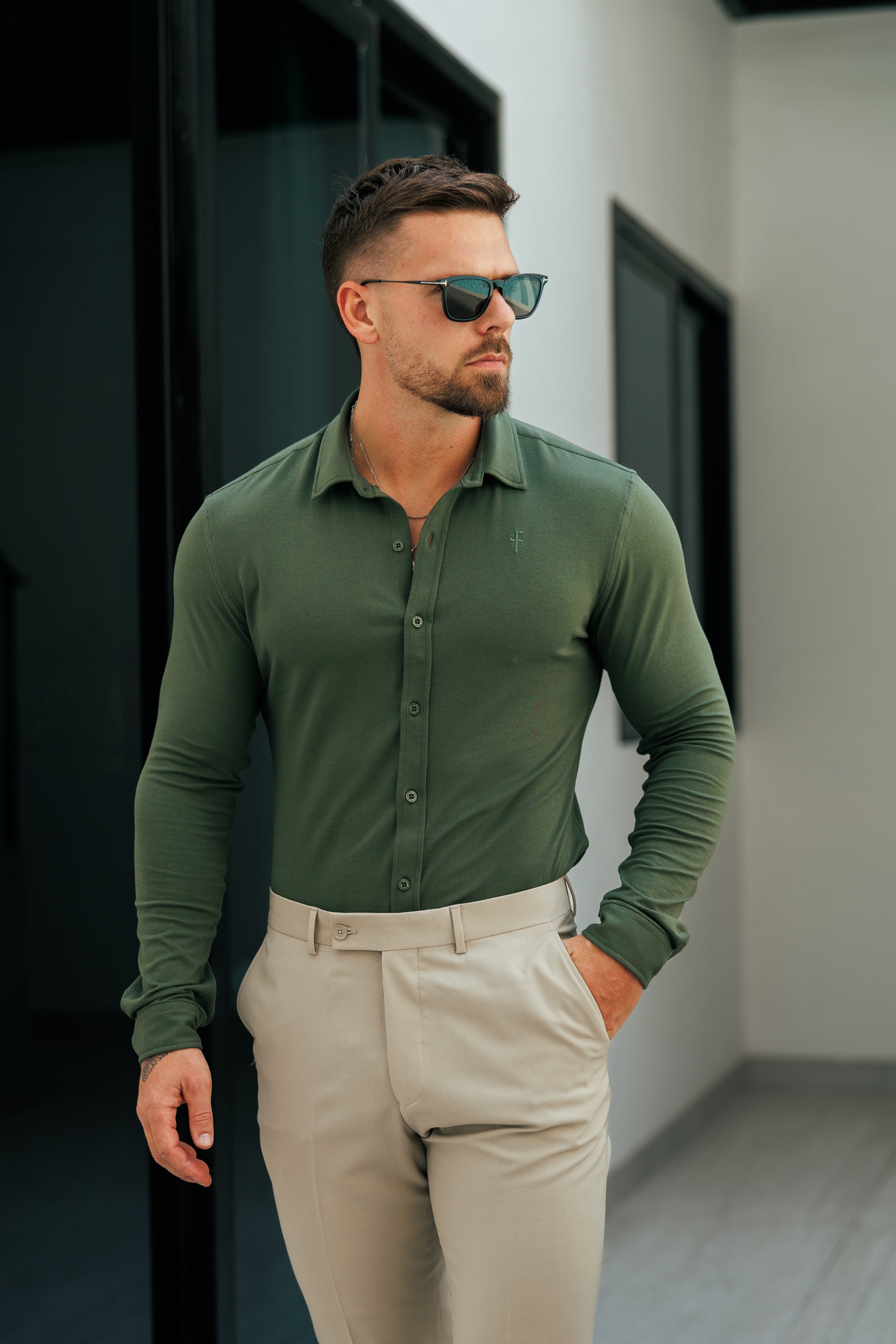 Fitted Khaki Long Sleeve Jersey - FSD003