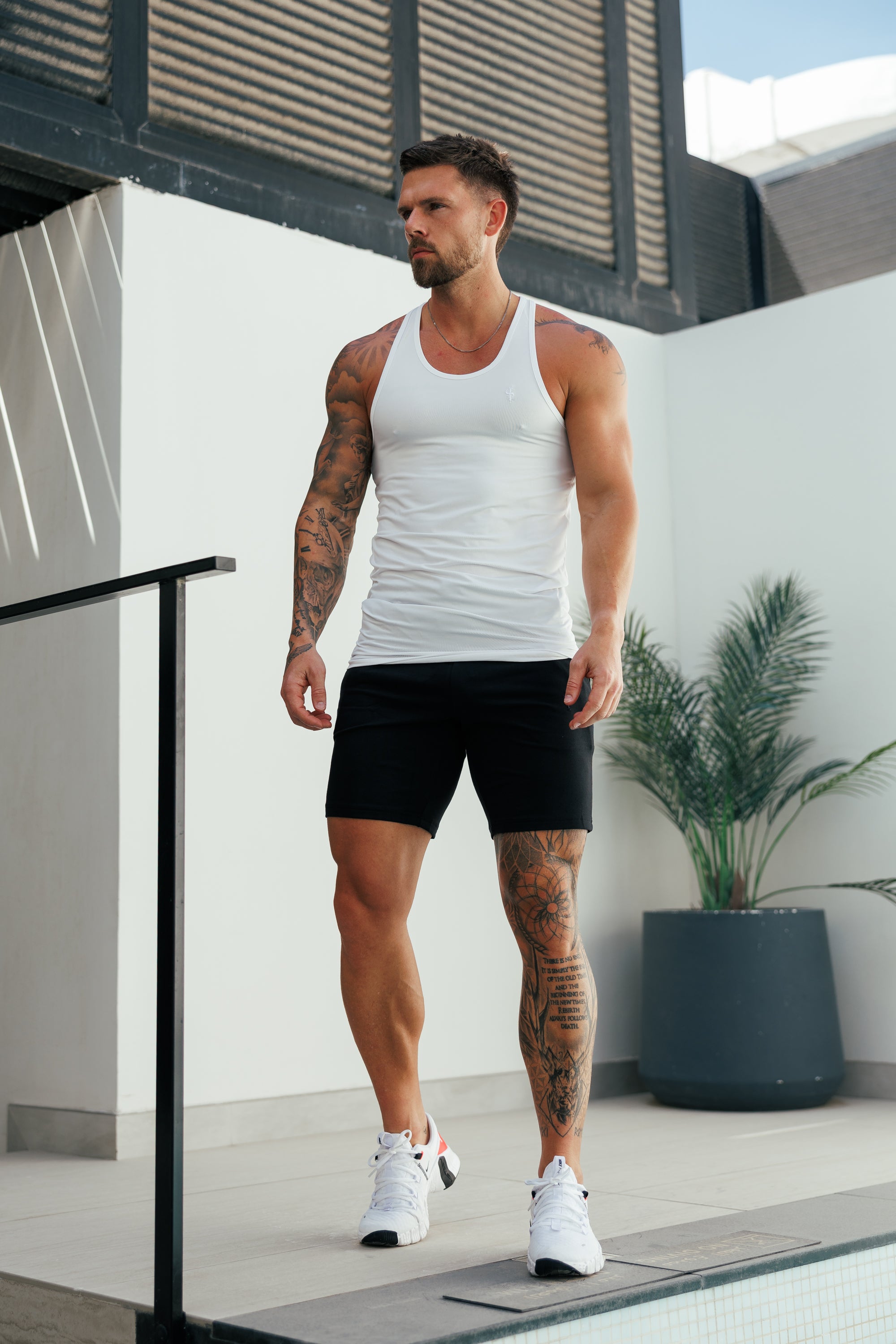 Muscle Fit White Gym Vest - FSH690