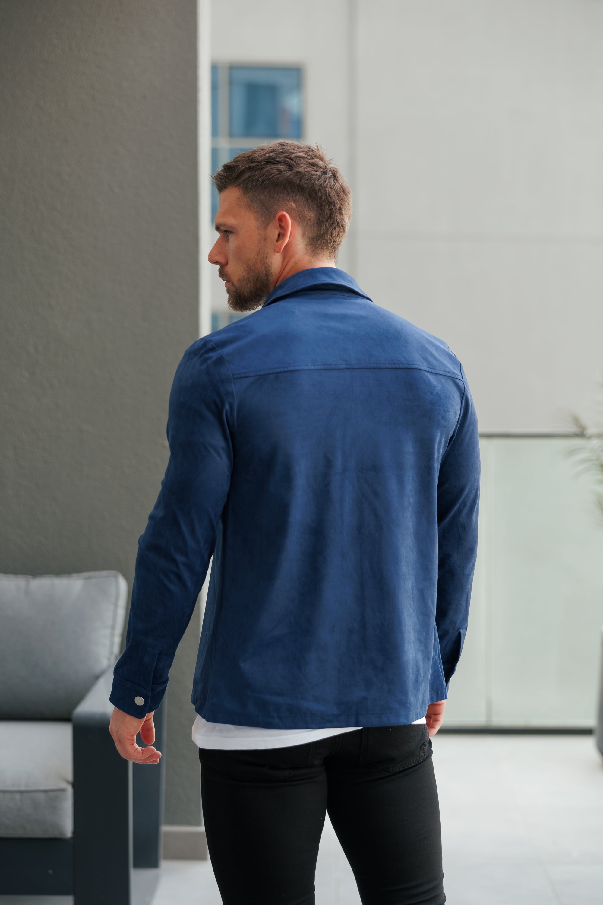 Suede Feel Button Up Jacket Navy / Silver - FSN221