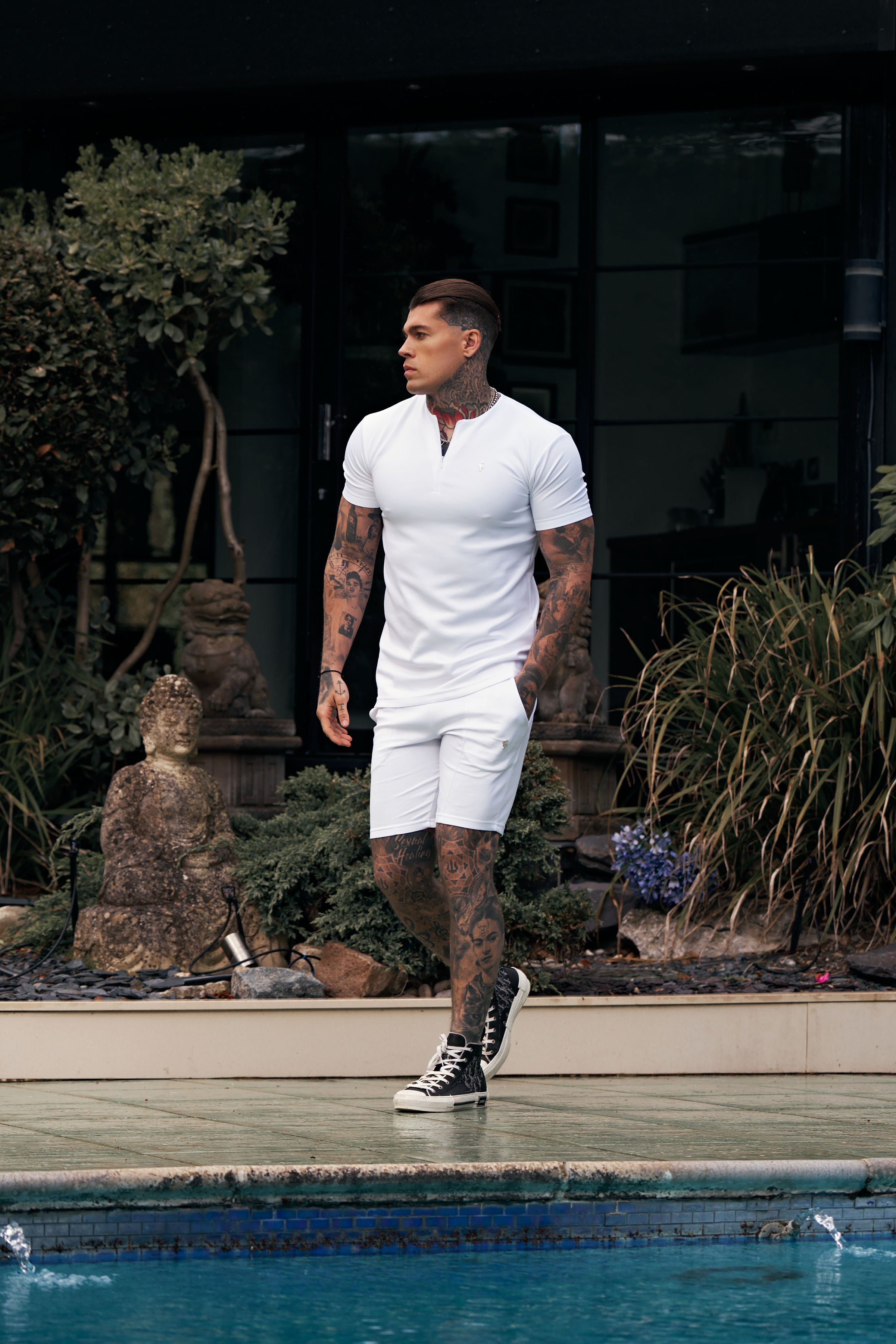 Scuba White / Silver Crew T Shirt With Zip Detail Short Sleeve - FSH1035