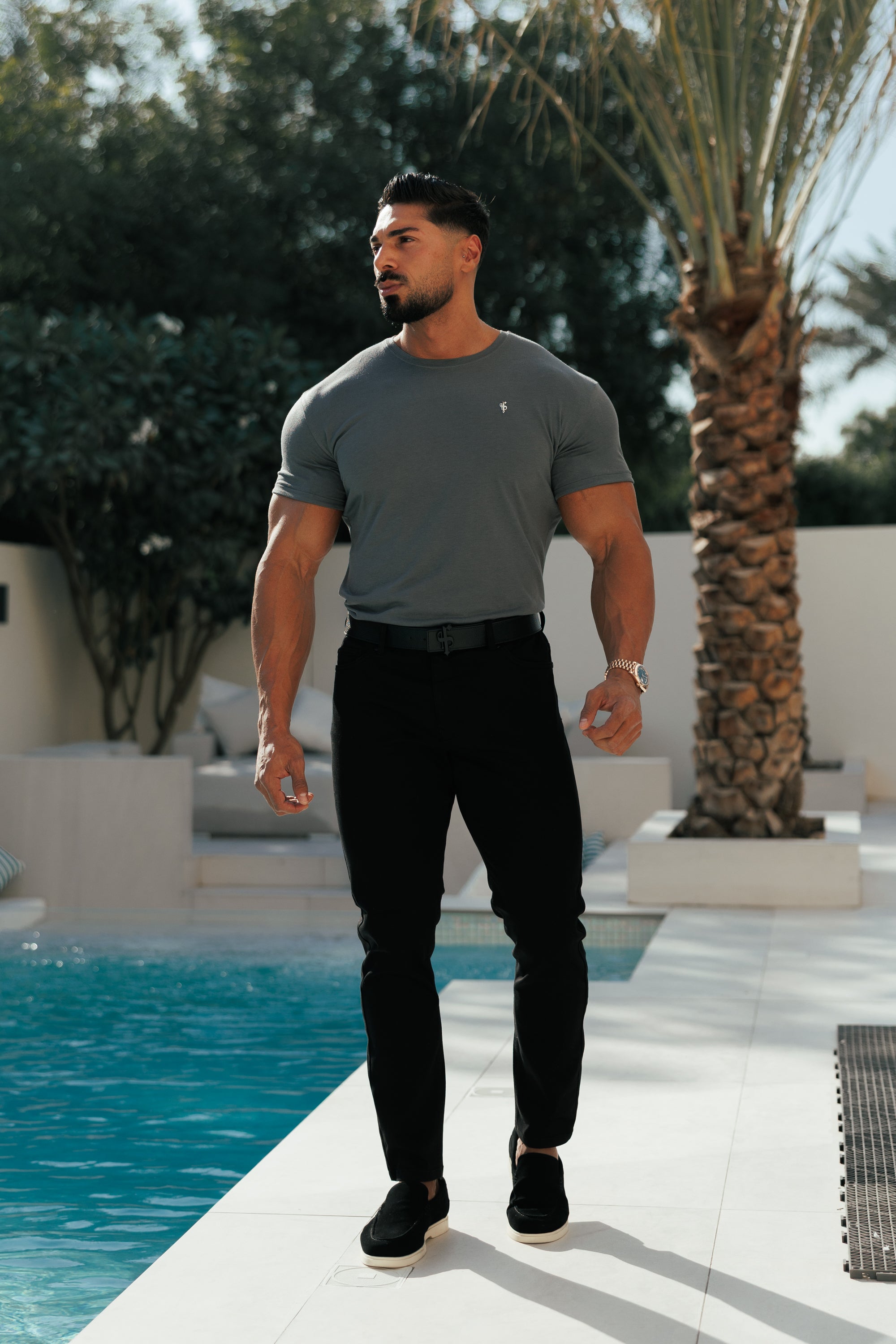 Charcoal / Silver Bamboo Crew T Shirt - FSH1212