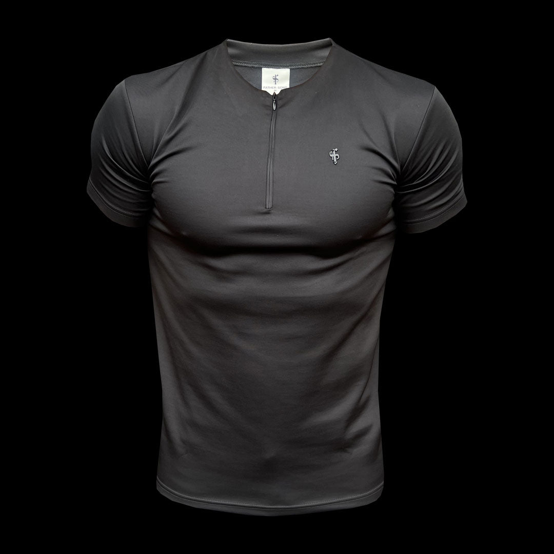Scuba Black Crew T Shirt With Zip Detail Short Sleeve - FSH1031