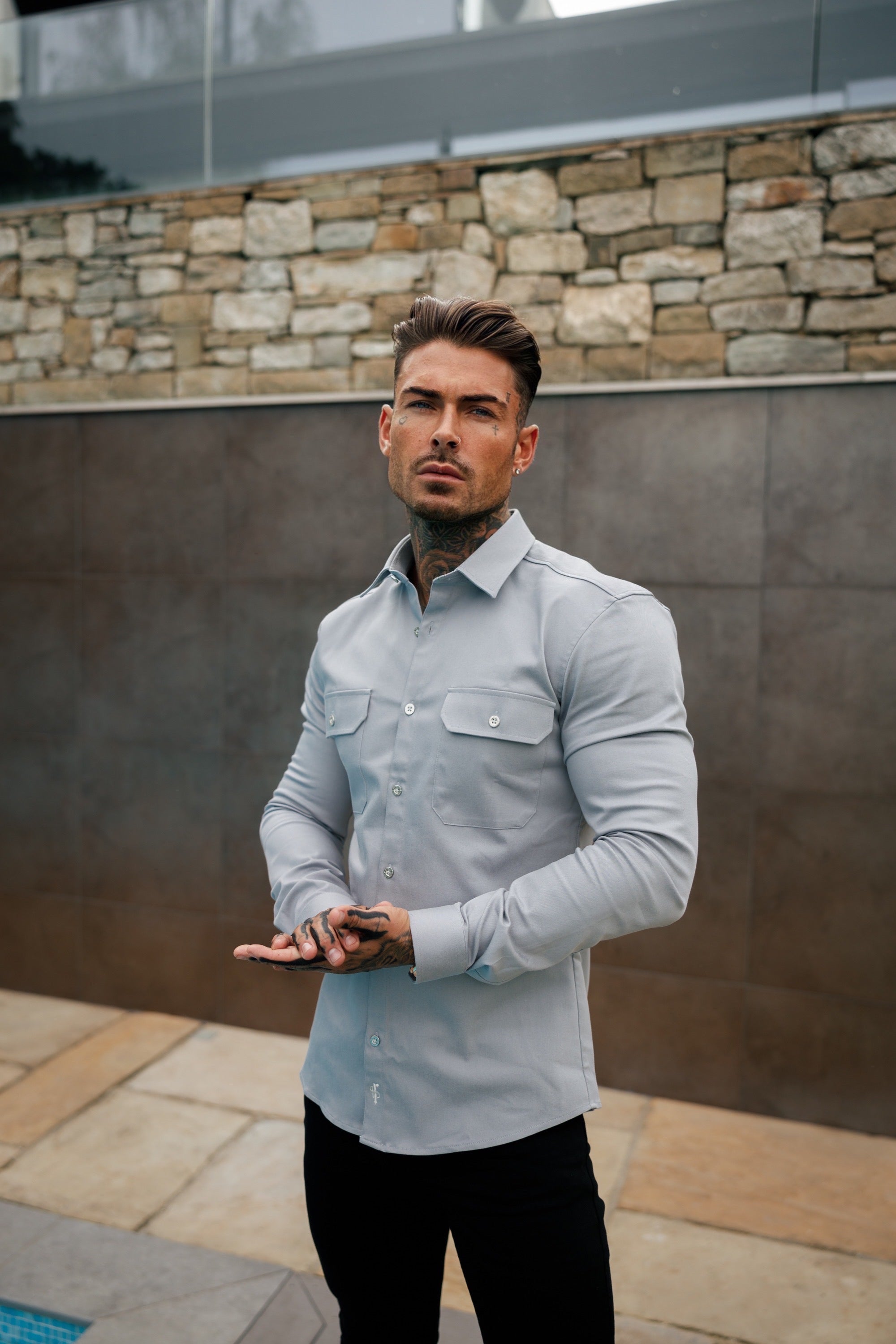 Super Slim Stretch Grey / Silver Denim Shacket - FS927