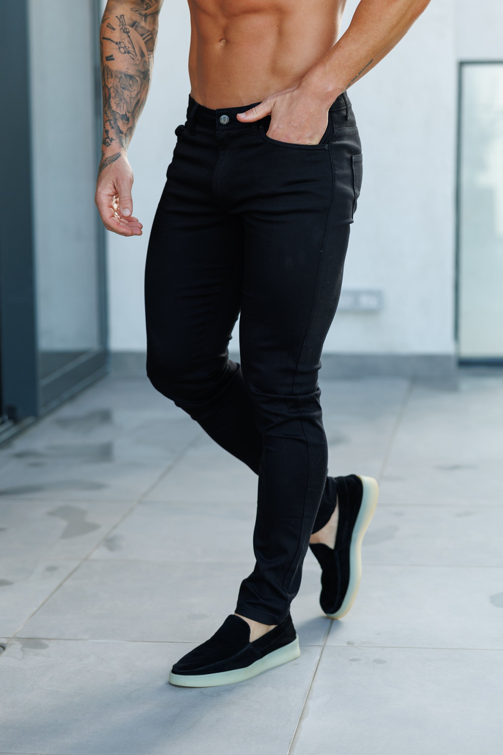 Slim Stretch Black Relaxed Sateen Trousers - FSH1302